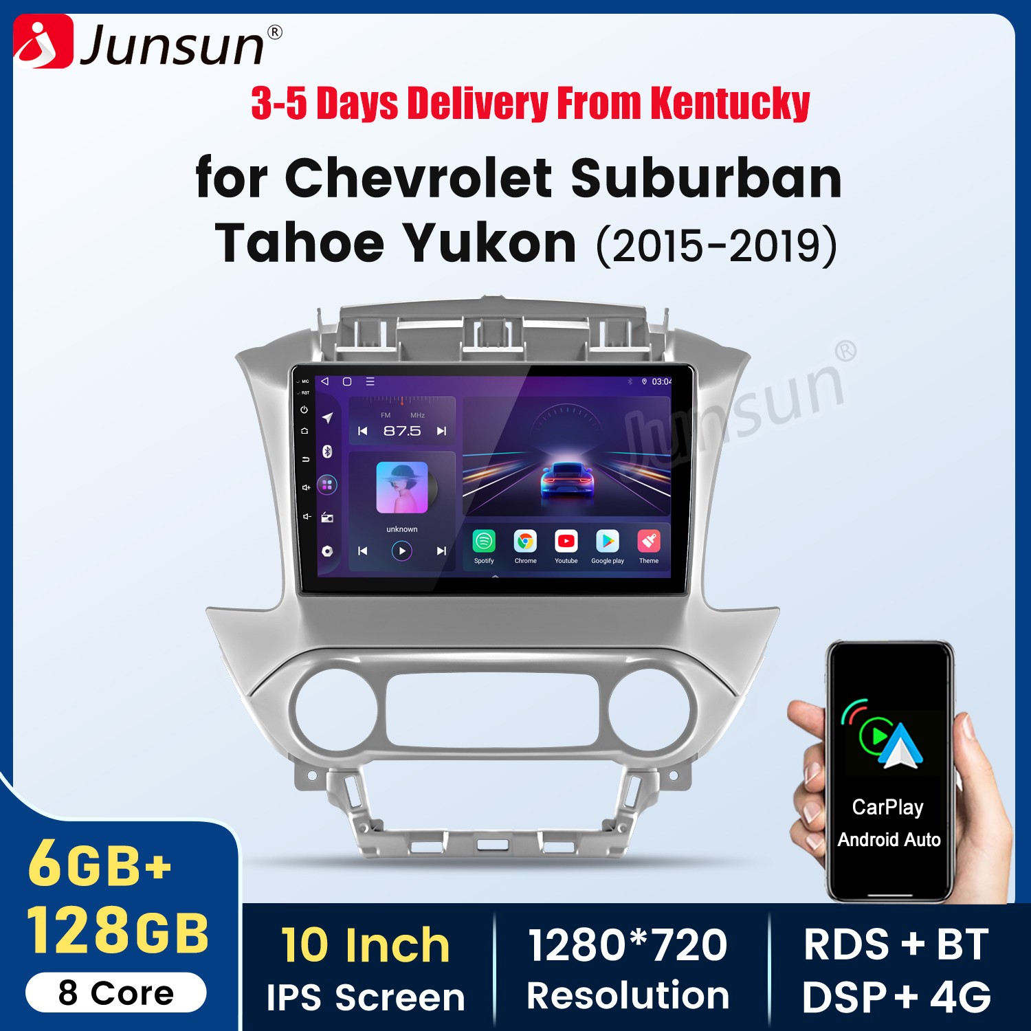 CarPlay 6+128G Android15 Car Stereo Radio GPS For Chevrolet Suburban Tahoe Yukon