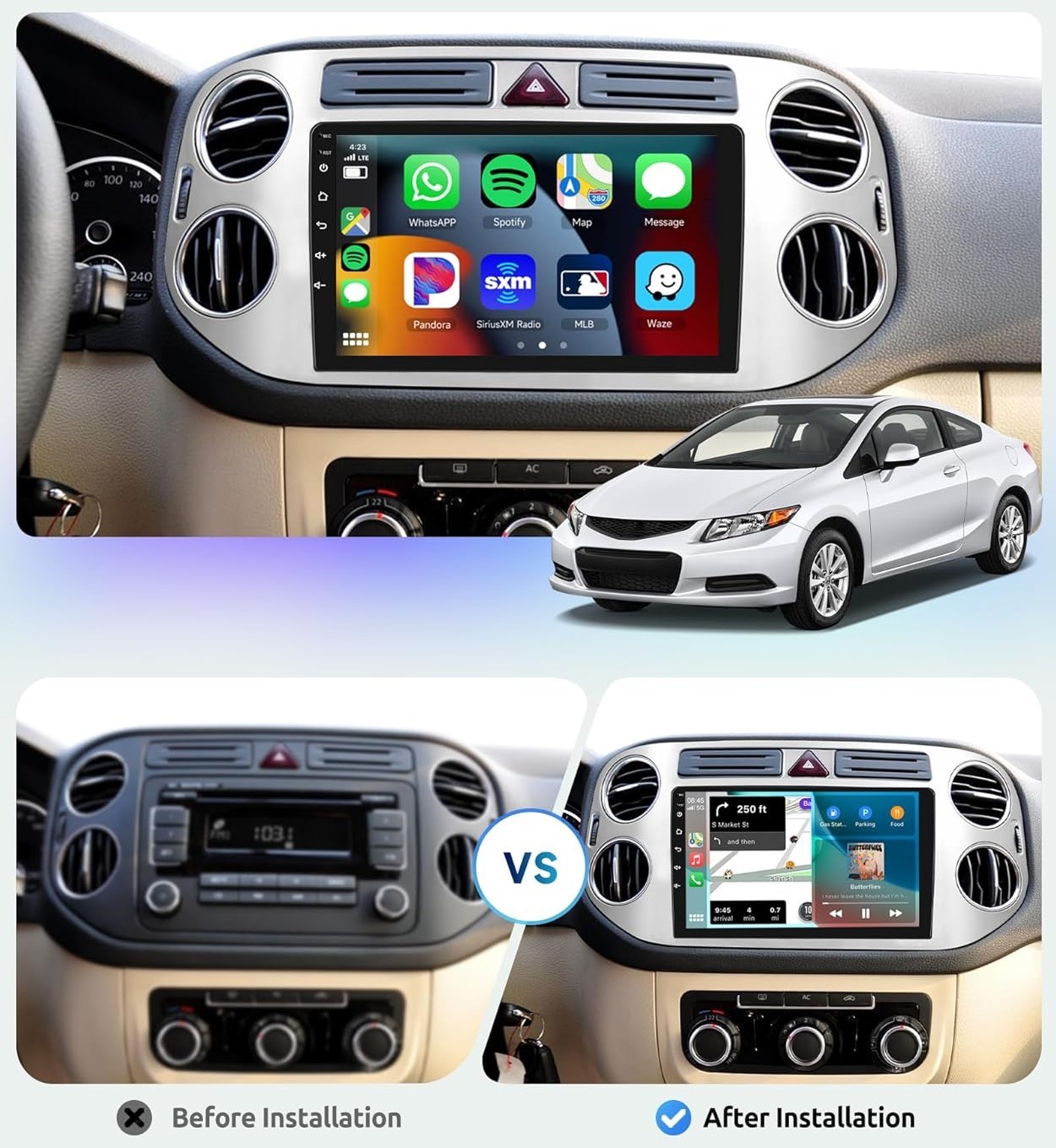 For VW Tiguan 2009-2017 Car Stereo Apple CarPlay Android 15 Radio GPS Navi + Cam