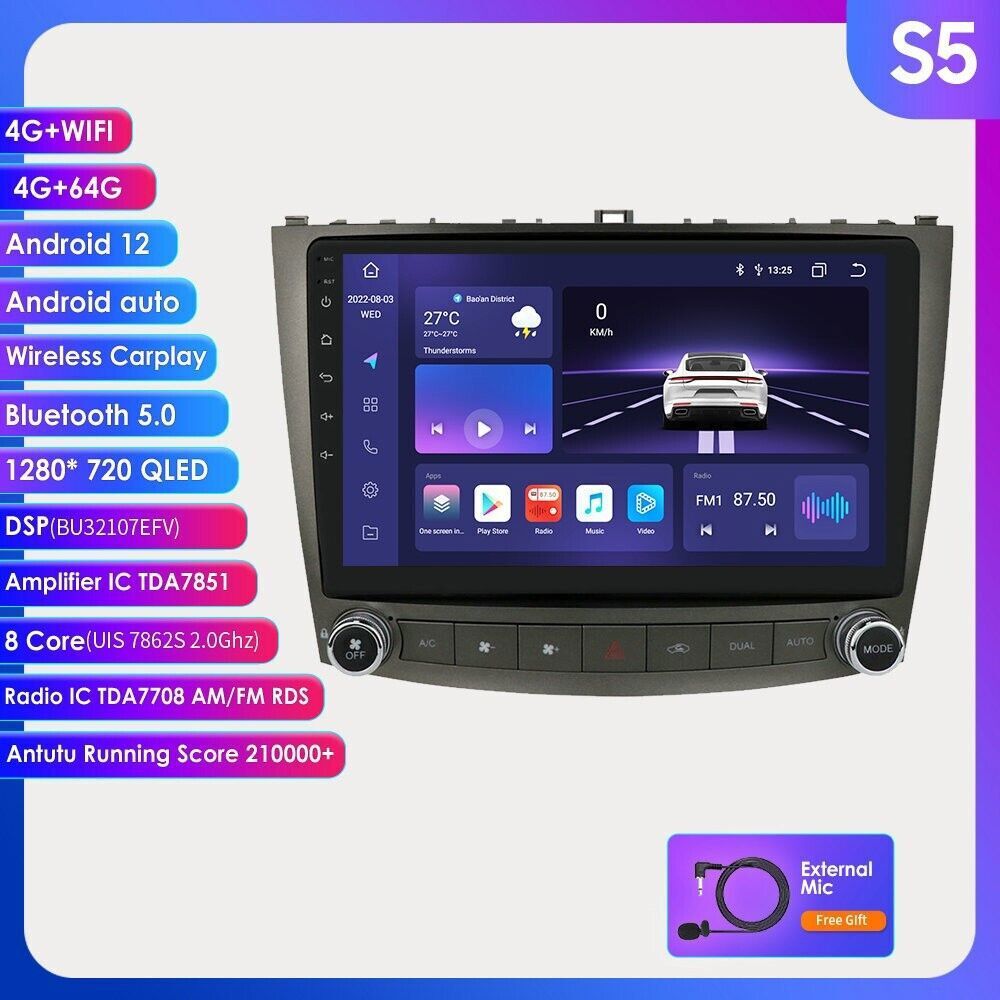 Android 12 8Core Carplay Car Radio Stereo GPS DSP For Lexus IS250 IS350 Headunit