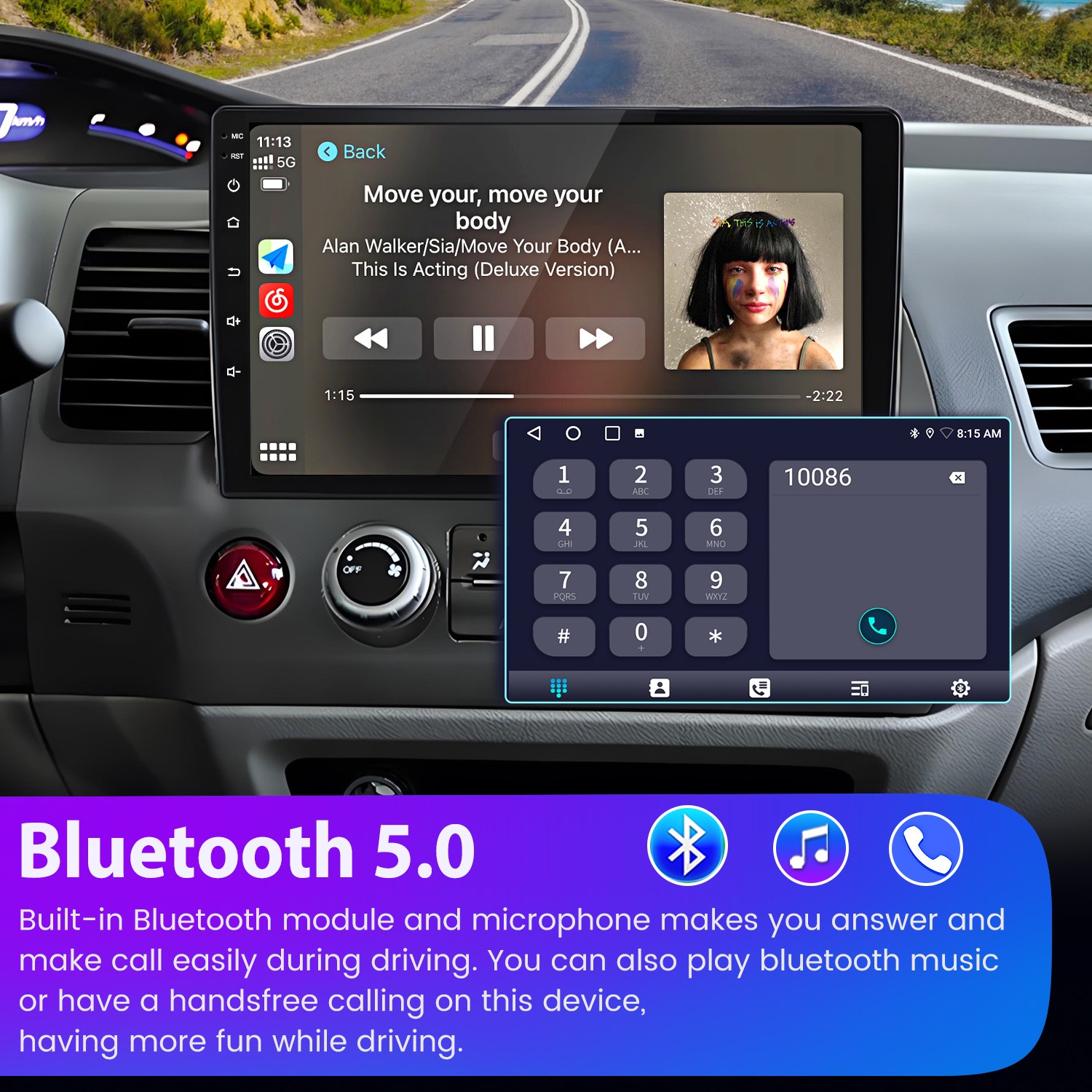 8Core 6+128G Android15 Carplay Car Stereo Radio GPS Navi For Honda Civic 06-2011