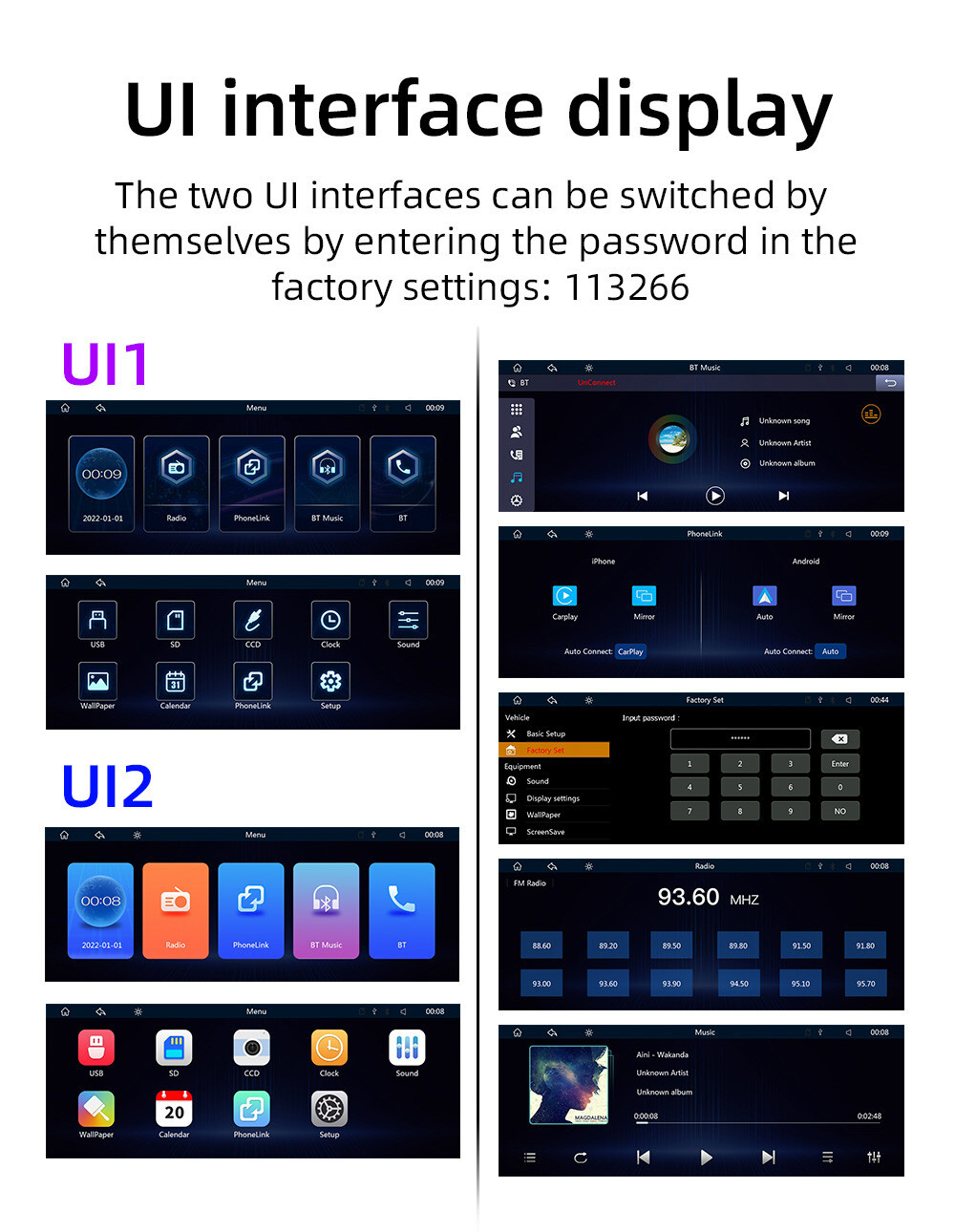 9.3″ HD Car Radio MP5 Video Player IPS Screen USB TF AUX Mirror Link Portable