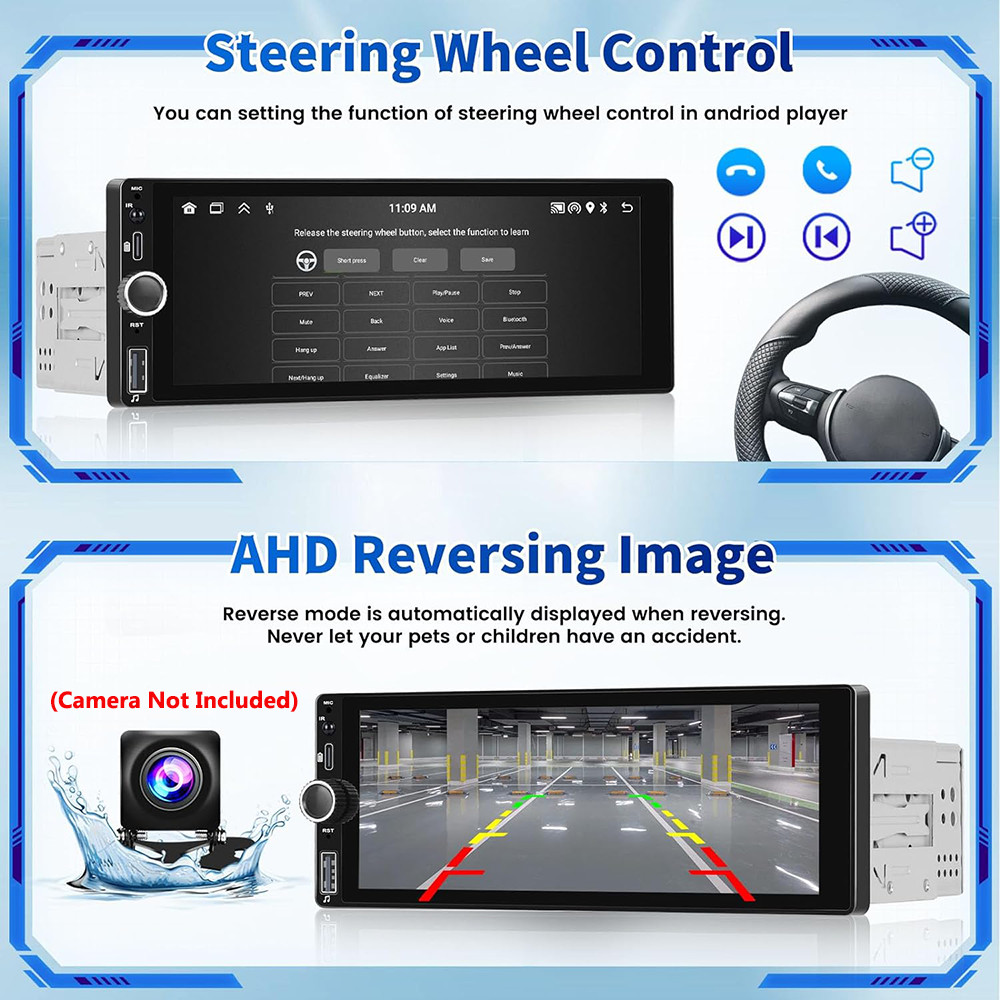 Android 13 DAB+ CarPlay Single 1 DIN Car Stereo IPS Screen Head Unit WIFI Camera