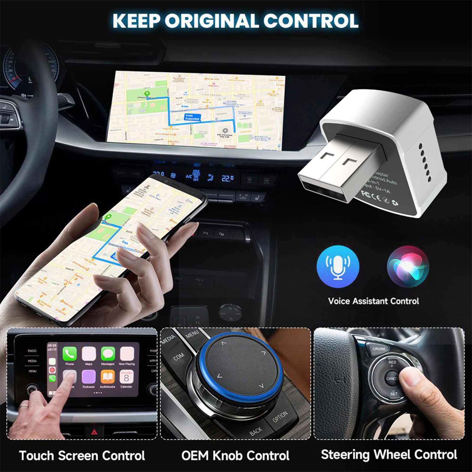 USB Auto Wireless CarPlay Adapter For Apple Android Wireless Dongle Plug ＆ Play