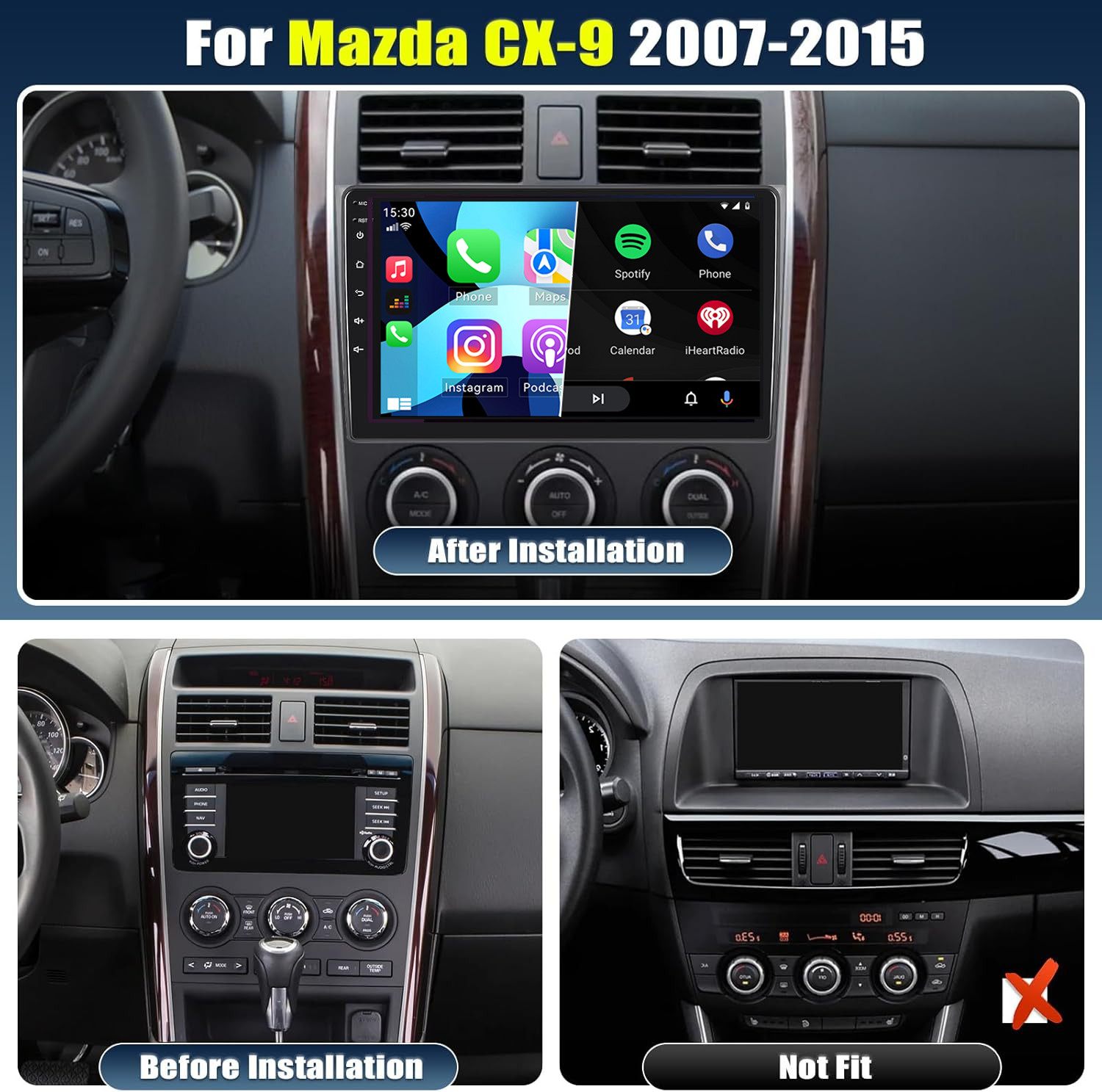 6G+128G For Mazda CX-9 CX9 2007-2015 Android14 Car Stereo CarPlay BT 4G DAB+QLED