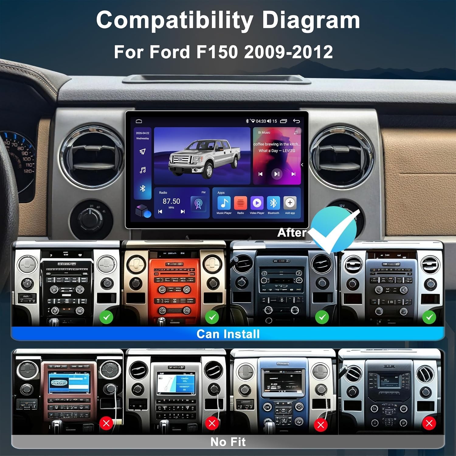 11.5″ Android 13 Car Stereo for Ford F150 2009-2012 Wireless CarPlay GPS 4+64GB