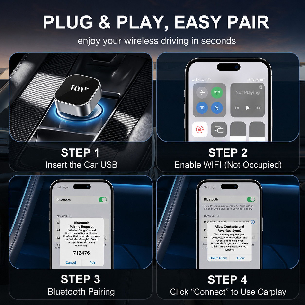 2 in 1 Car Android Auto Wireless Adapter & Wireless CarPlay Adapter Plug & Play