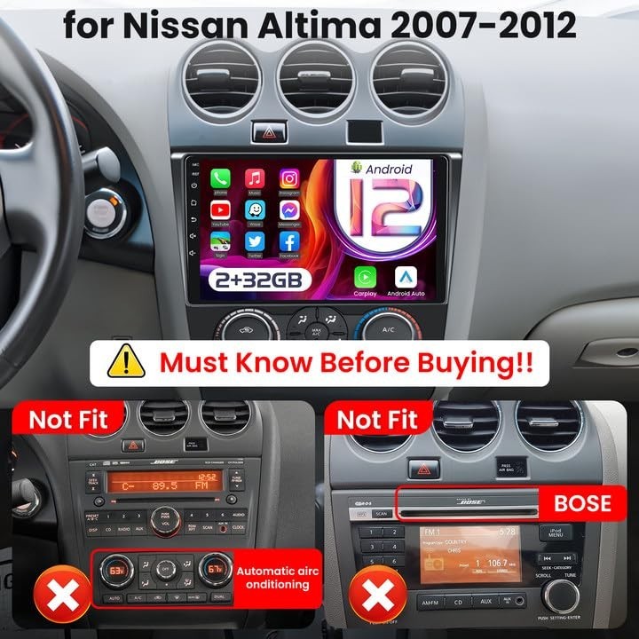 For 2007-2012 Nissan Teana CarPlay Android 13 Car Radio Stereo Cam 4+64G 9in