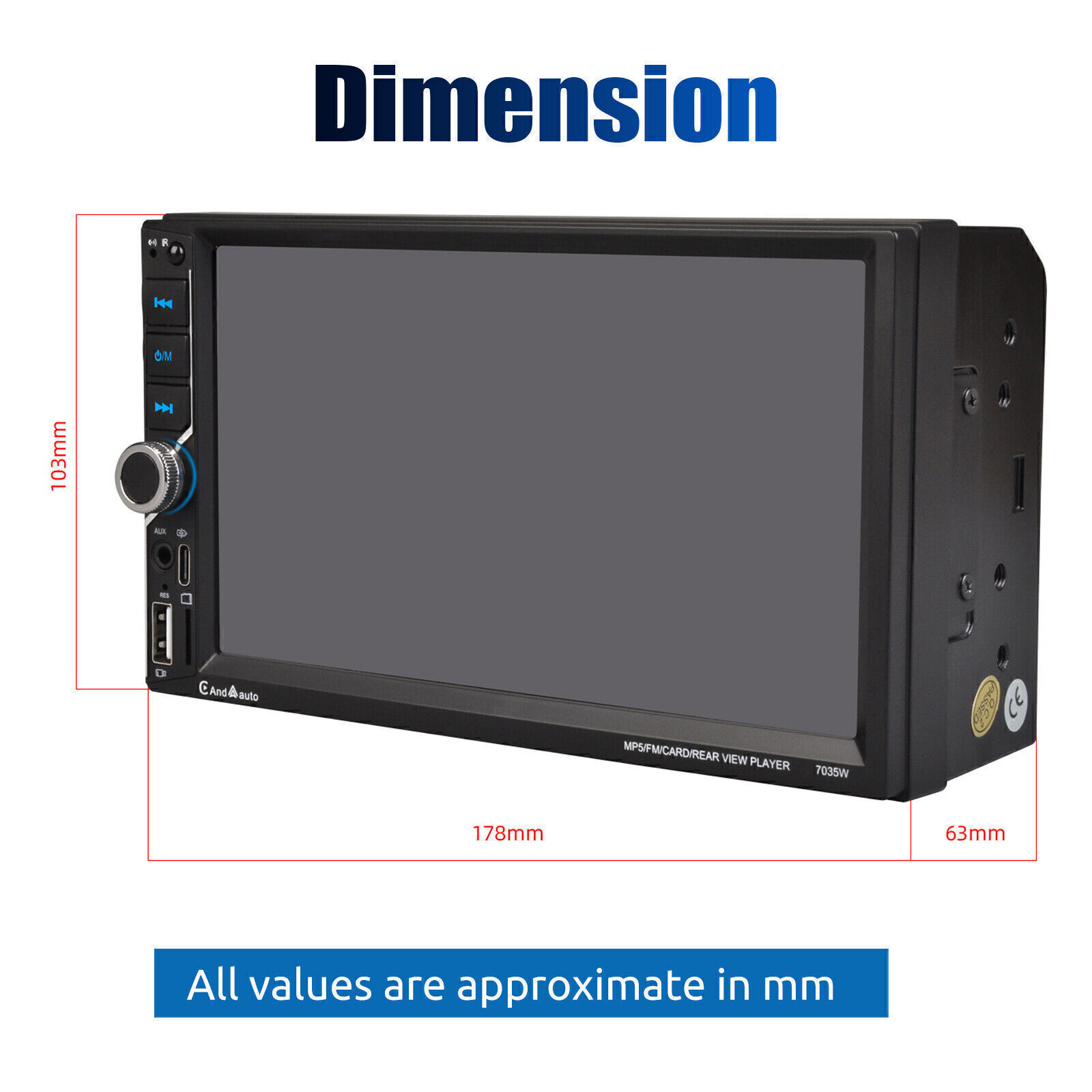 2 DIN Car Stereo Player Wireless Carplay Bluetooth 7″ Touch Screen FM USB TF AUX