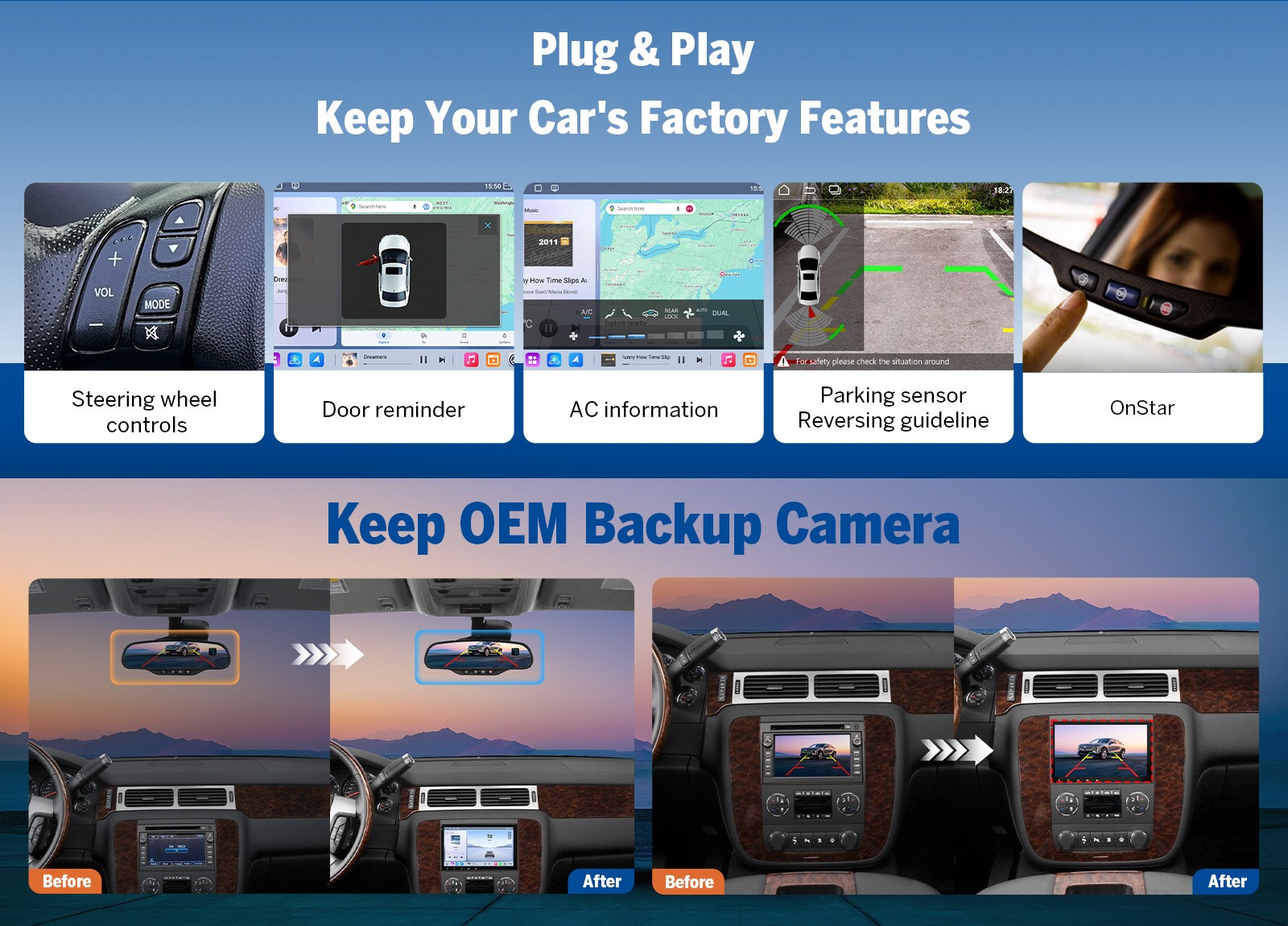 For 2007-2014 Chevy Tahoe 8″Android 13 QLED 6+64 Car Stereo Wireless CarPlay DSP