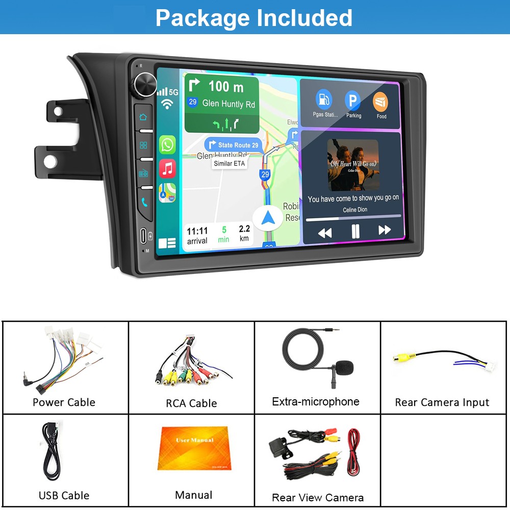 7″ Stereo Bluetooth Radio Car Apple/Android Carplay For Toyota Sienna 2004–2010