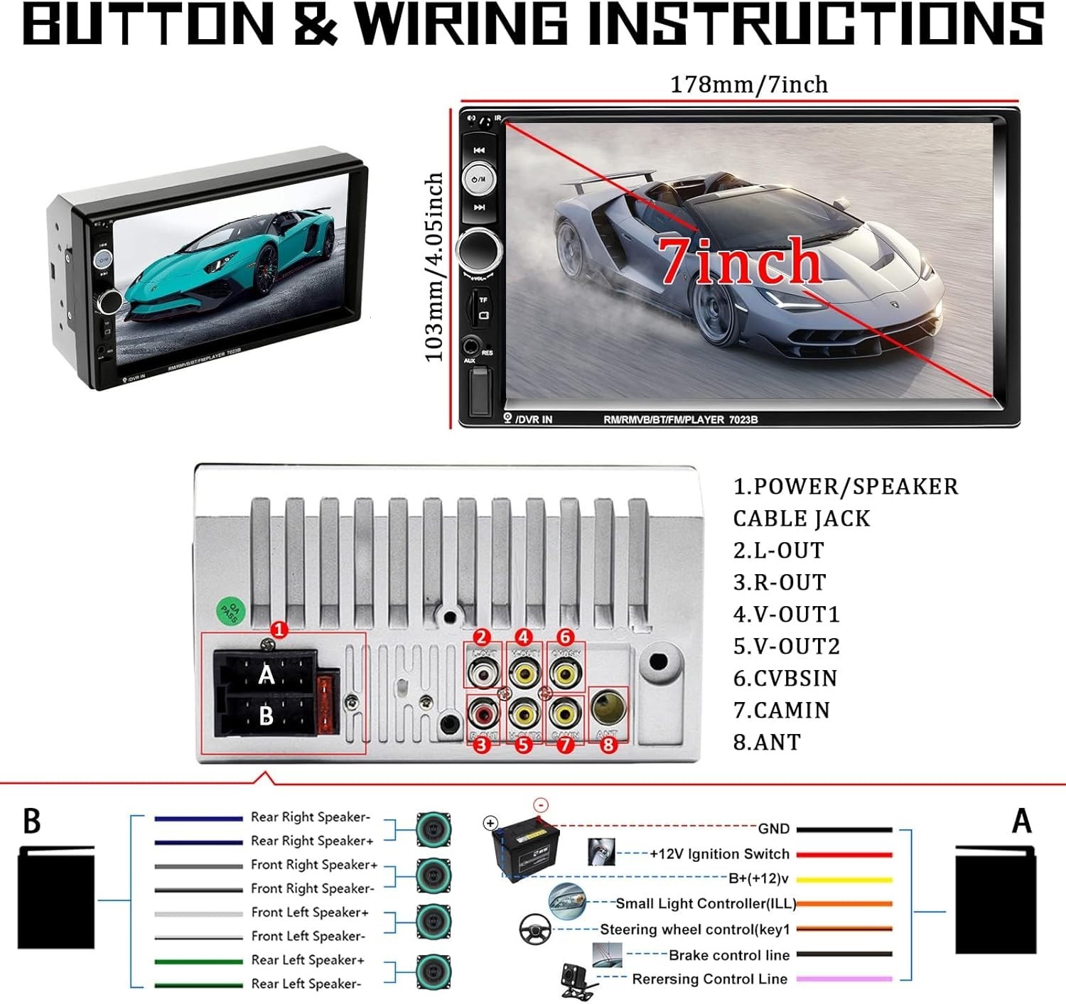 7″ Double Din Car Stereo MP5 Touchscreen Bluetooth Radio Mirror Link + Camera