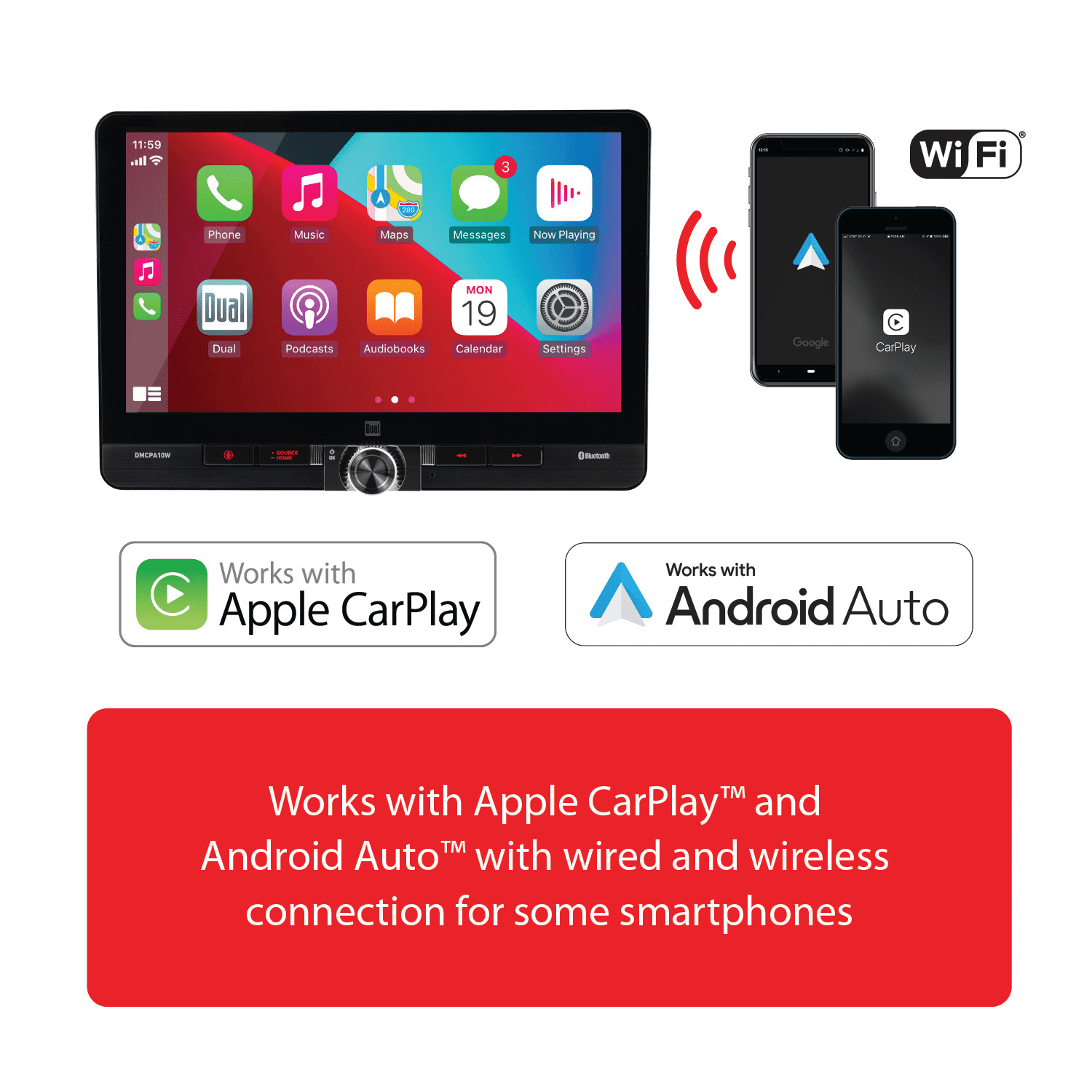 Dual Electronics 10.1” Wireless Apple CarPlay & Android Car Receiver (DMCPA10W)
