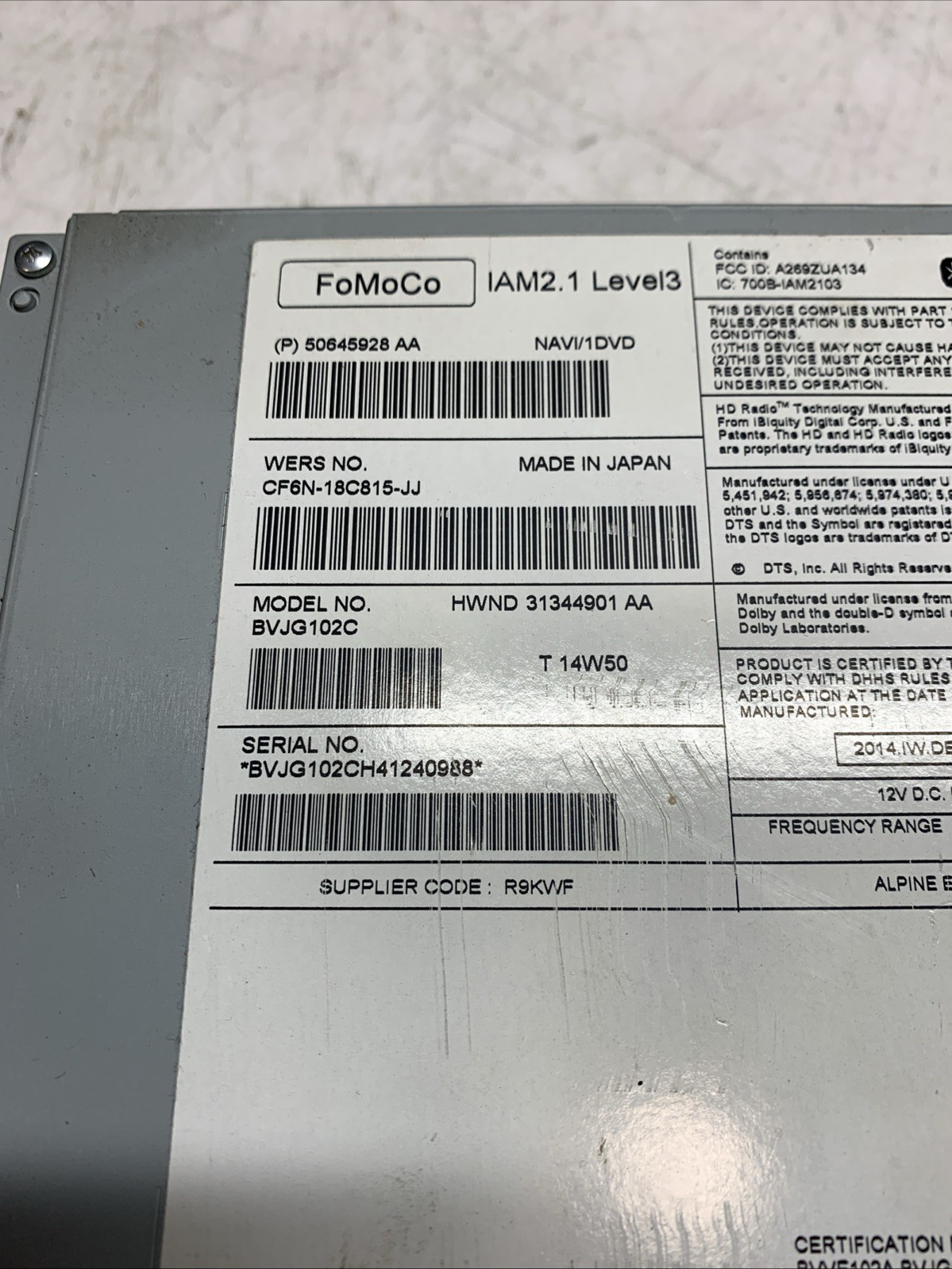 13-15 JAGUAR XF XJL X250 RADIO CD PLAYER RECEIVER 50645928AA OEM