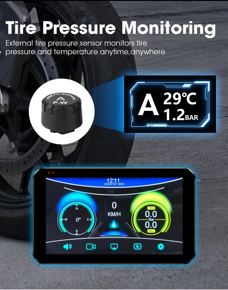 5.5″ Motorcycle DVR 2K Dual Camera GPS Navigation Wireless Carplay Android Auto