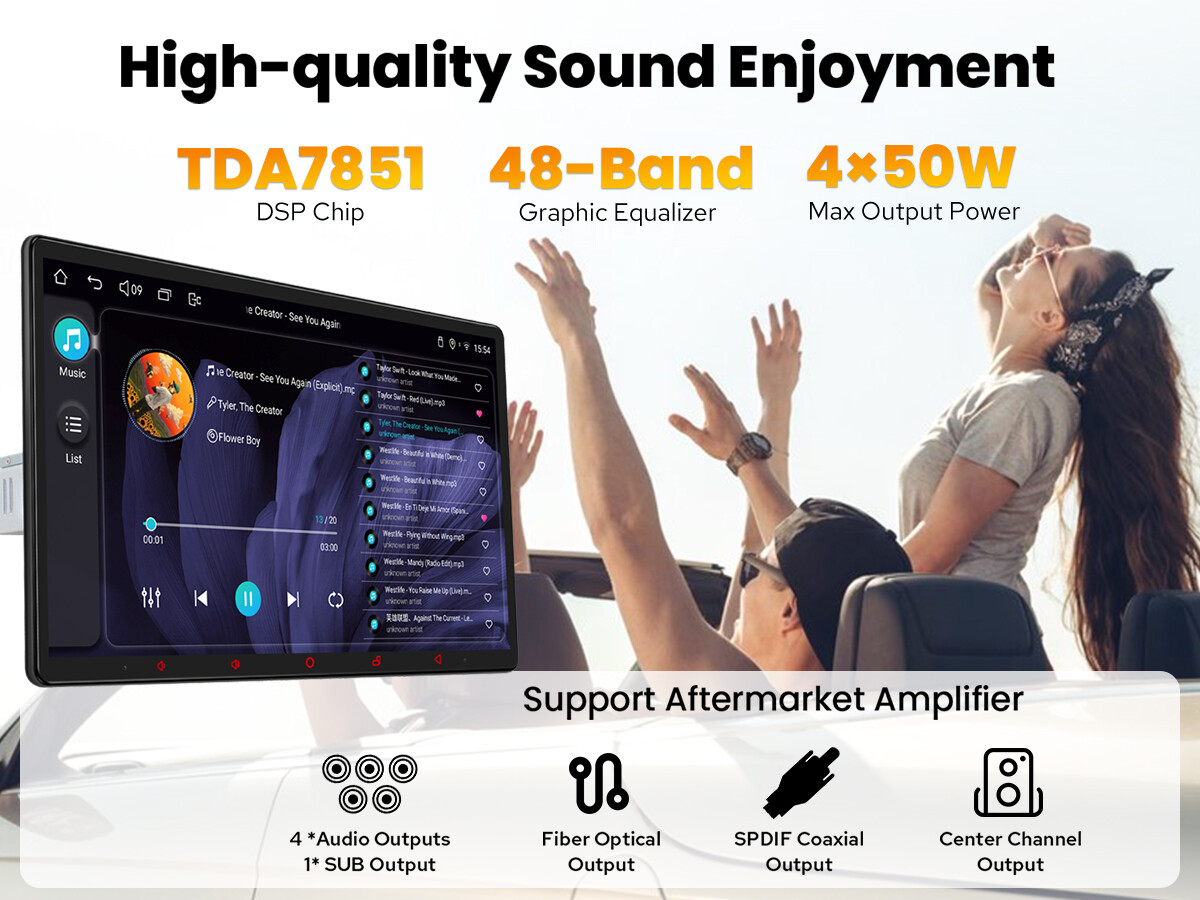 JOYING 13.3″ Single Din IPS Touchscreen Car Stereo 1080P 8+128GB 8-Core Radio FM