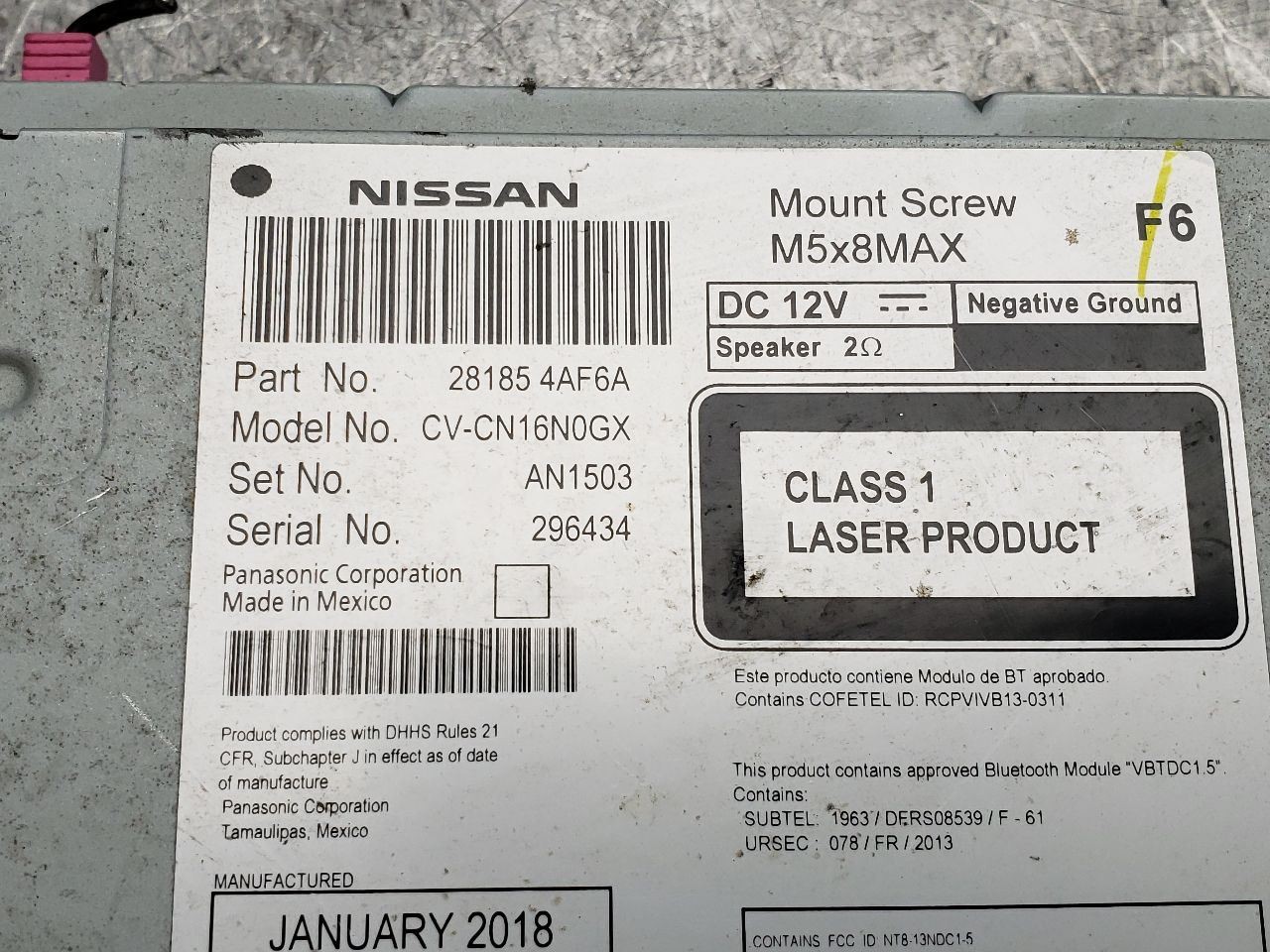 2017 2018 2019, Nissan Sentra, Audio Equipment Radio Receiver, 281854AF6A, OEM