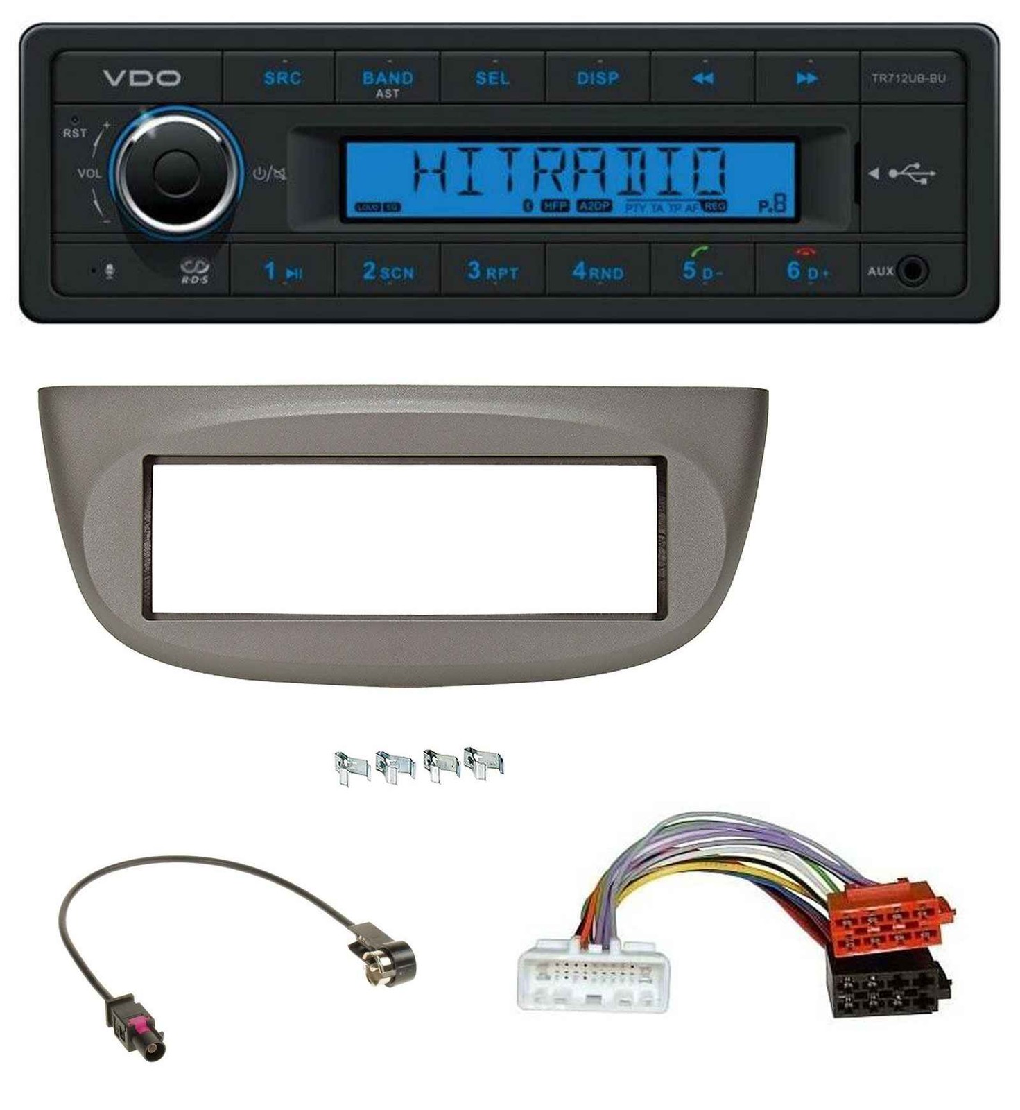 VDO Bluetooth AUX USB MP3 Car Stereo for Renault Twingo 2015 Onwards Beige Grey