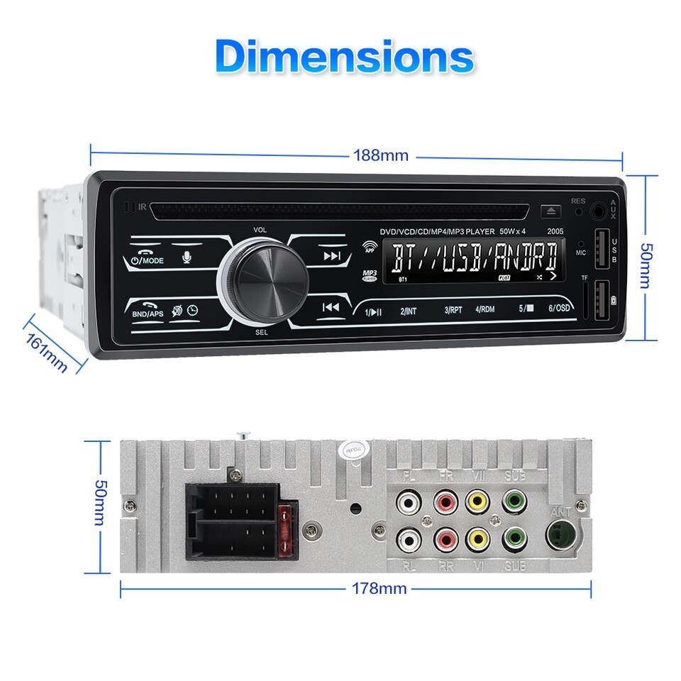 Bluetooth Car Stereo Receiver CD/DVD Player Radio Audio System Singl (FVS020793)