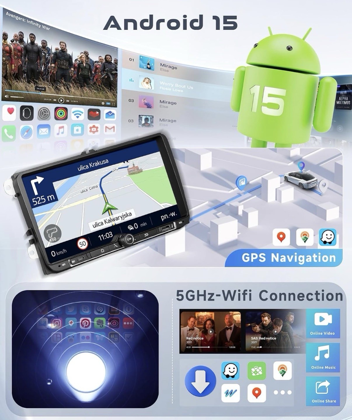 4+64g Carplay for Volkswagen Jetta Passat Tiguan Golf Android Auto Car Radio BT