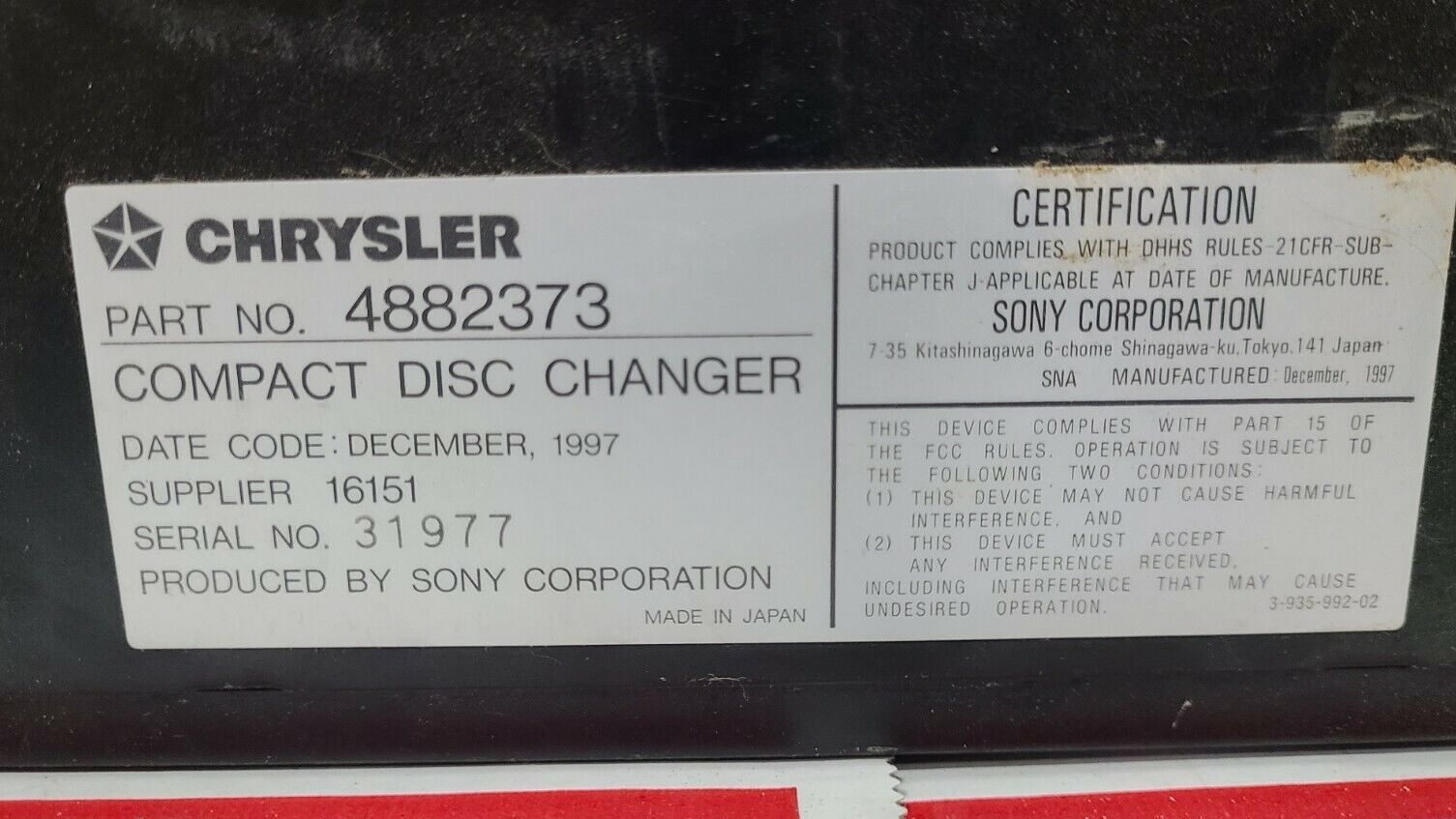 OEM 1998-2001 Dodge Ram Chrysler 10 Disc CD Changer Factory Compact Truck 2500