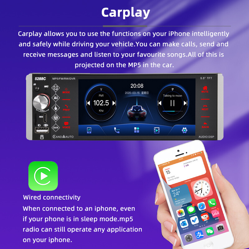5.5 inch Car Radio 1 Din Bluetooth Andriod Auto wince Carplay IPS Touchscreen FM