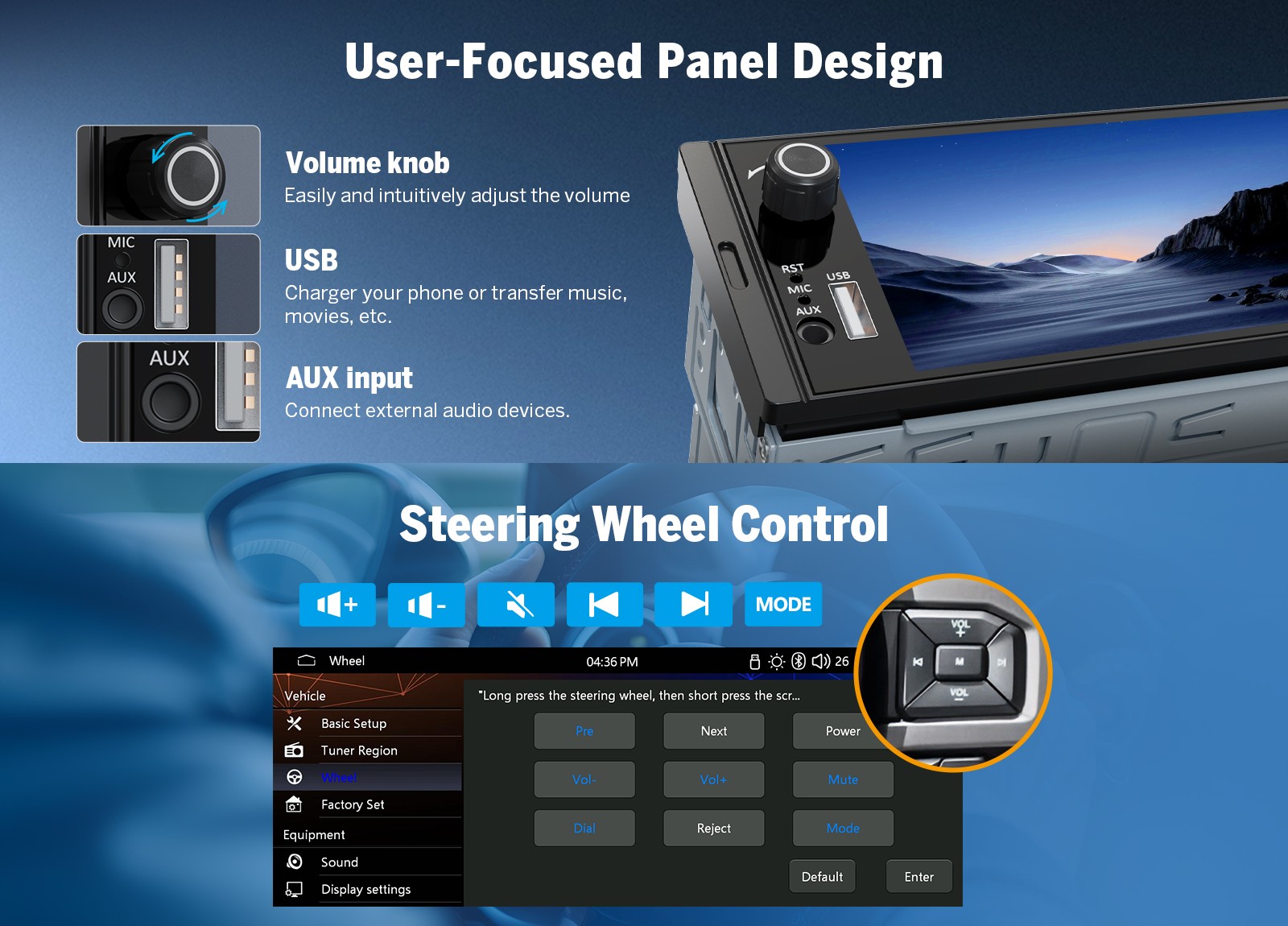 In Dash 6.36″ Single Din Car Stereo Wireless CarPlay Android Auto Radio GPS Navi