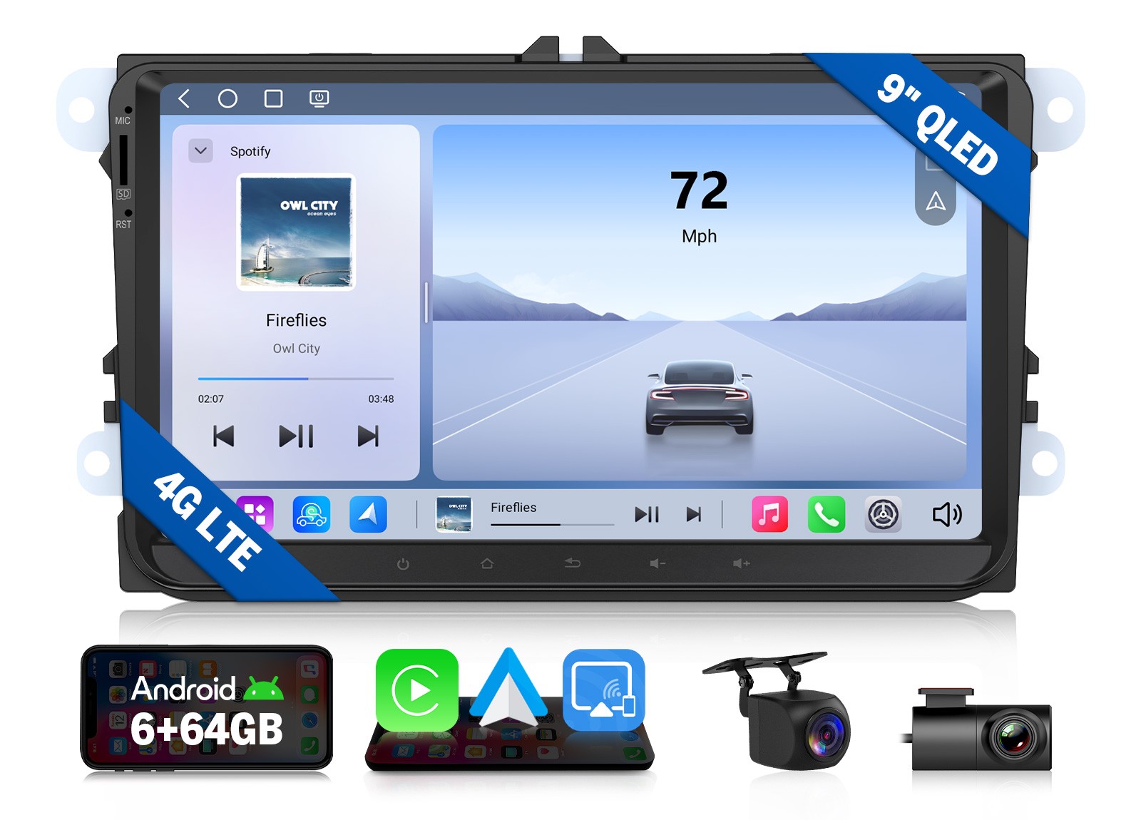 9″ QLED 6+64 Android 13 Car Stereo Wireless CarPlay Audio for VW Passat B6 B7 CC