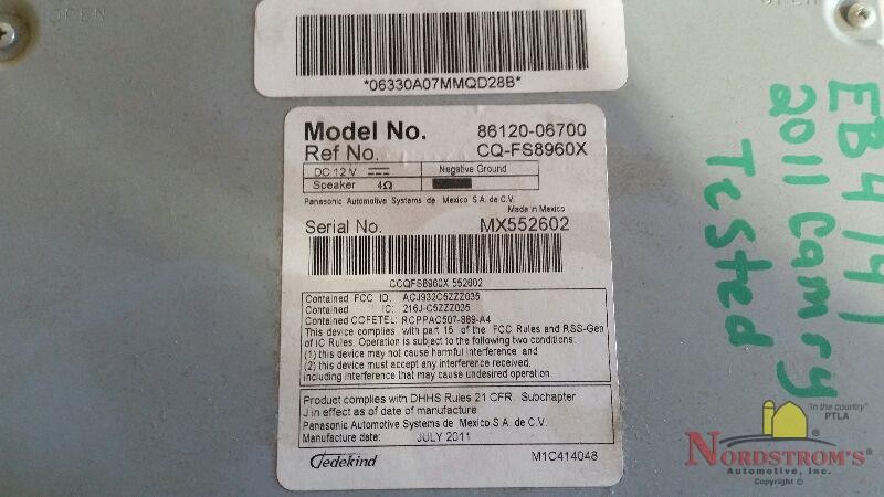 2011 Toyota Camry RADIO AM-FM CD,86120-06700