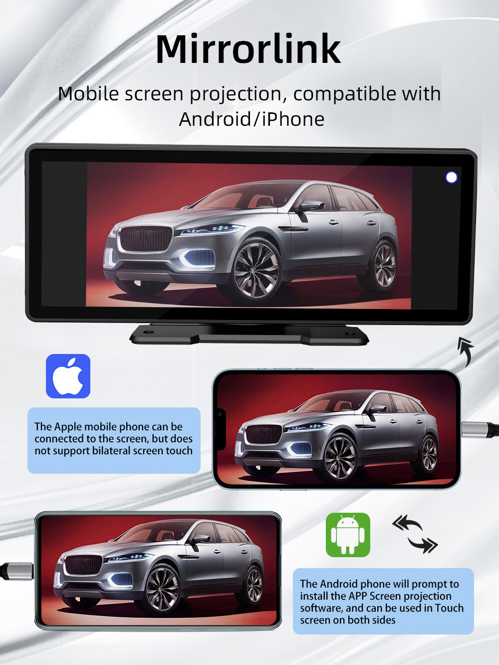 Stereo Radio MP5 Player Touch Screen BT For Wired Wireless CarPlay Android Auto