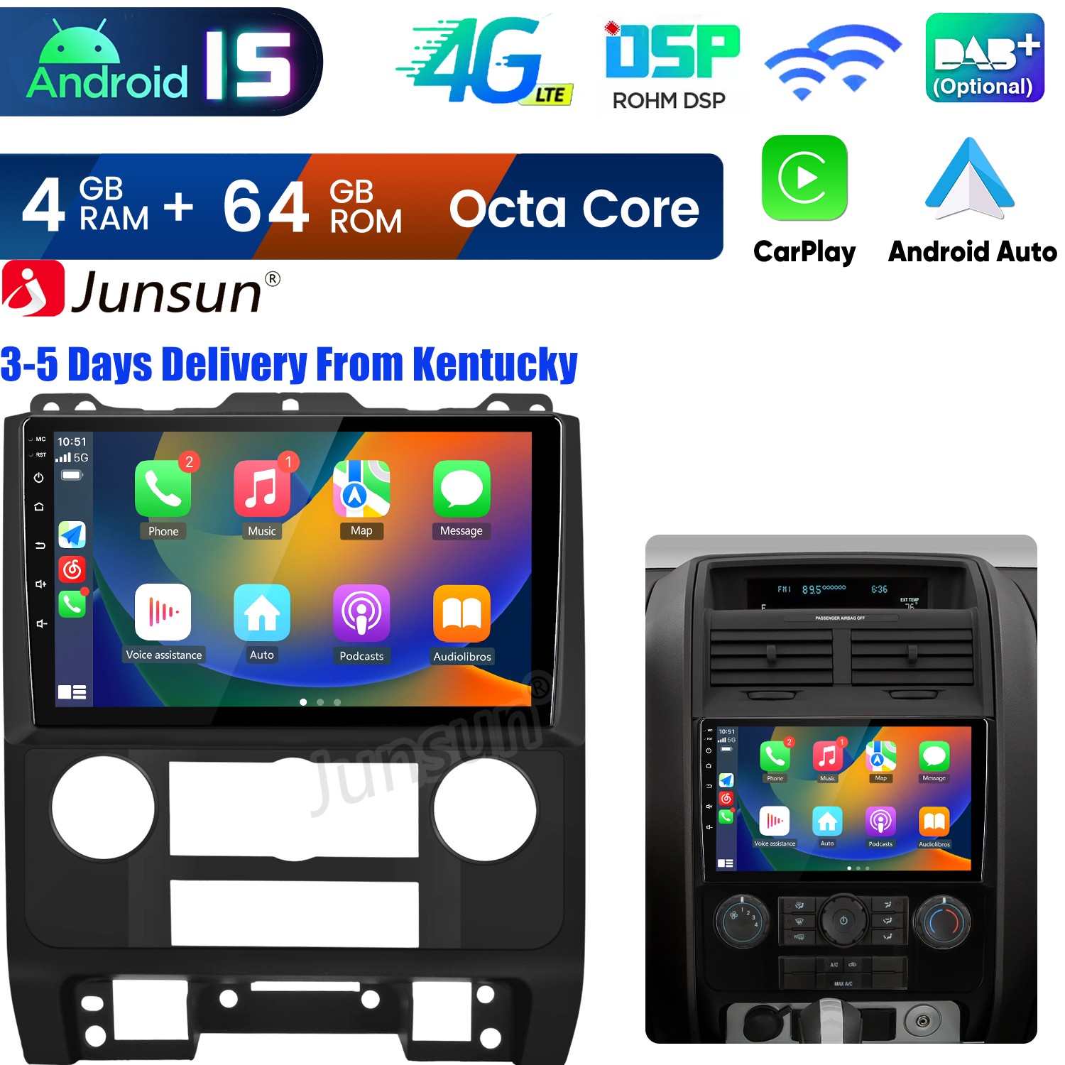 Android15 4+64G CarPlay For Ford Escape 2007-2012 Car Stereo Radio GPS Navi WIFI