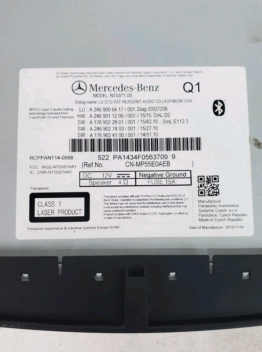 16-20 MERCEDES BENZ GLA250 RADIO RECEIVER CD PLAYER P/N NTG5*1