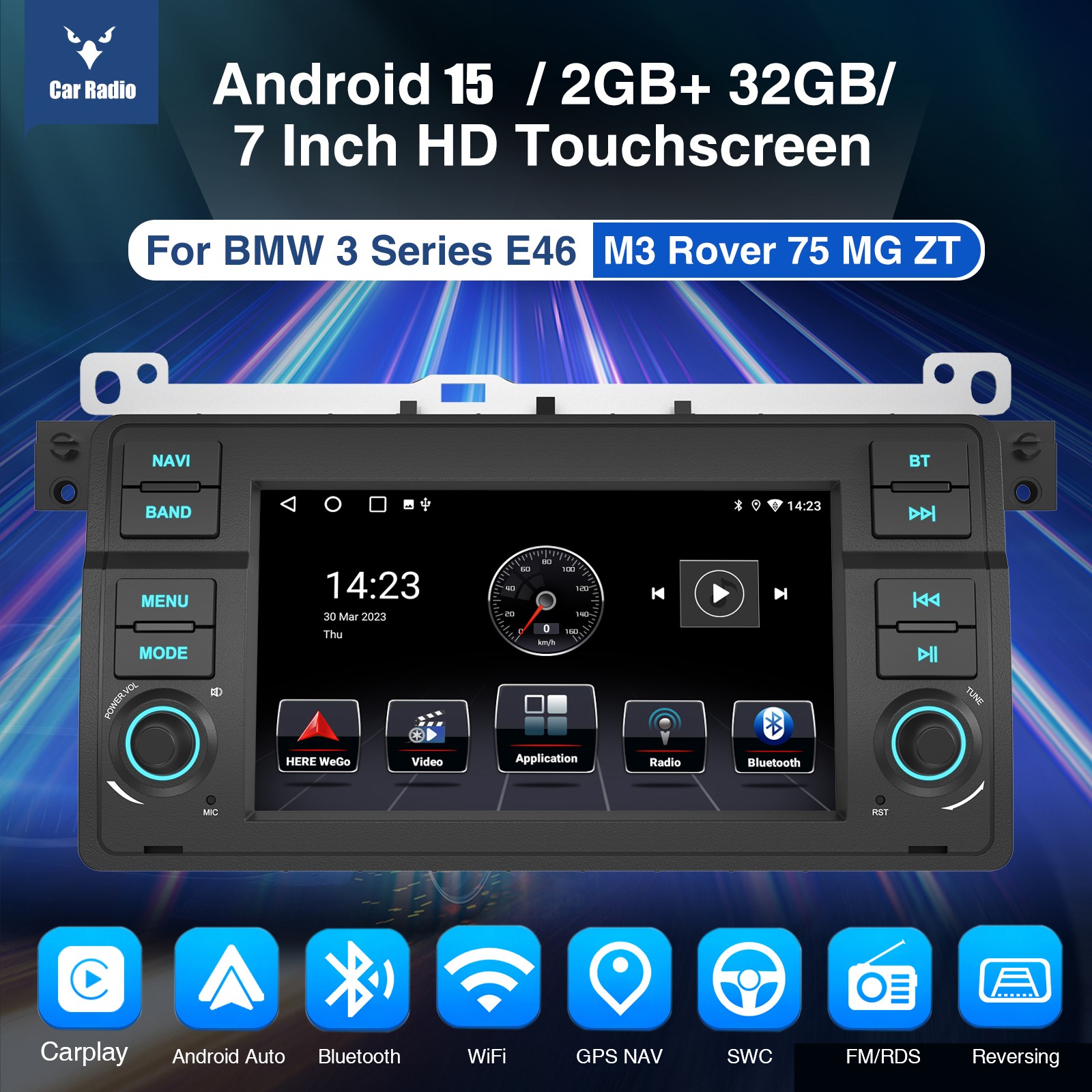 DVR+ CarPlay 7″ Android 15 Car Stereo Radio Head Unit+AHD For BMW 3-Series E46