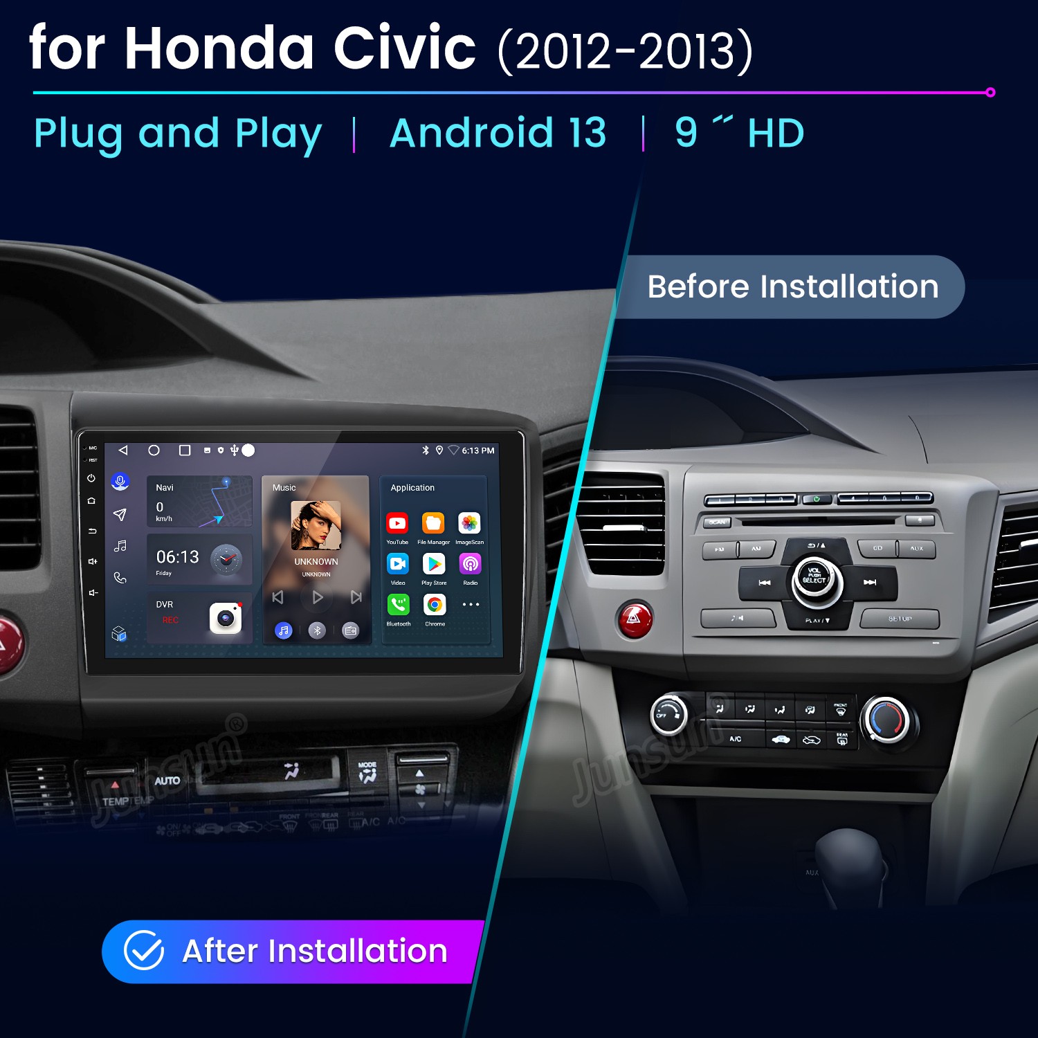 For Honda Civic 2012-2015 6+128GB Carplay Android15 Car Stereo Radio GPS Navi BT