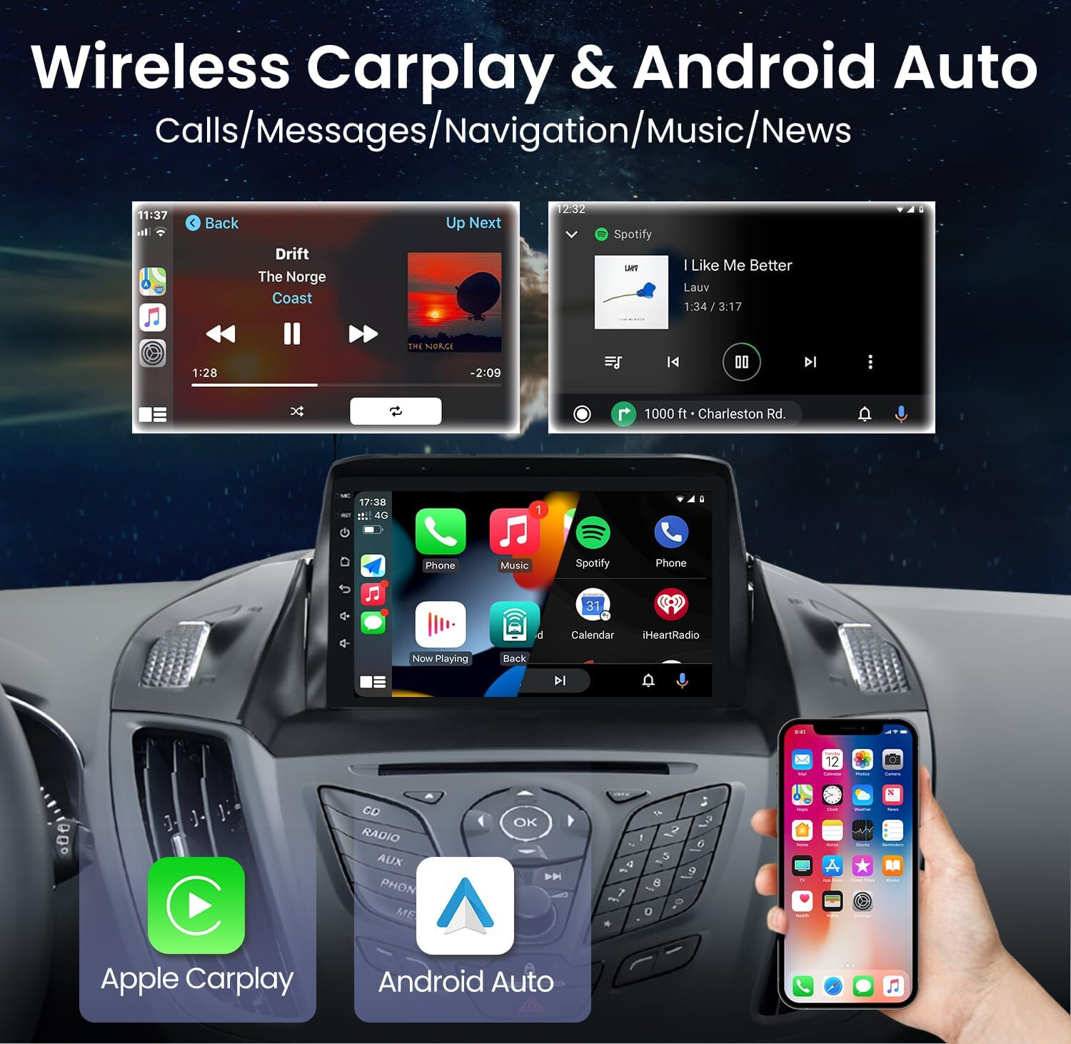 2+32GB For Ford Escape Kuga 2013-2016 Android 13 Car Stereo Radio GPS W/Camera