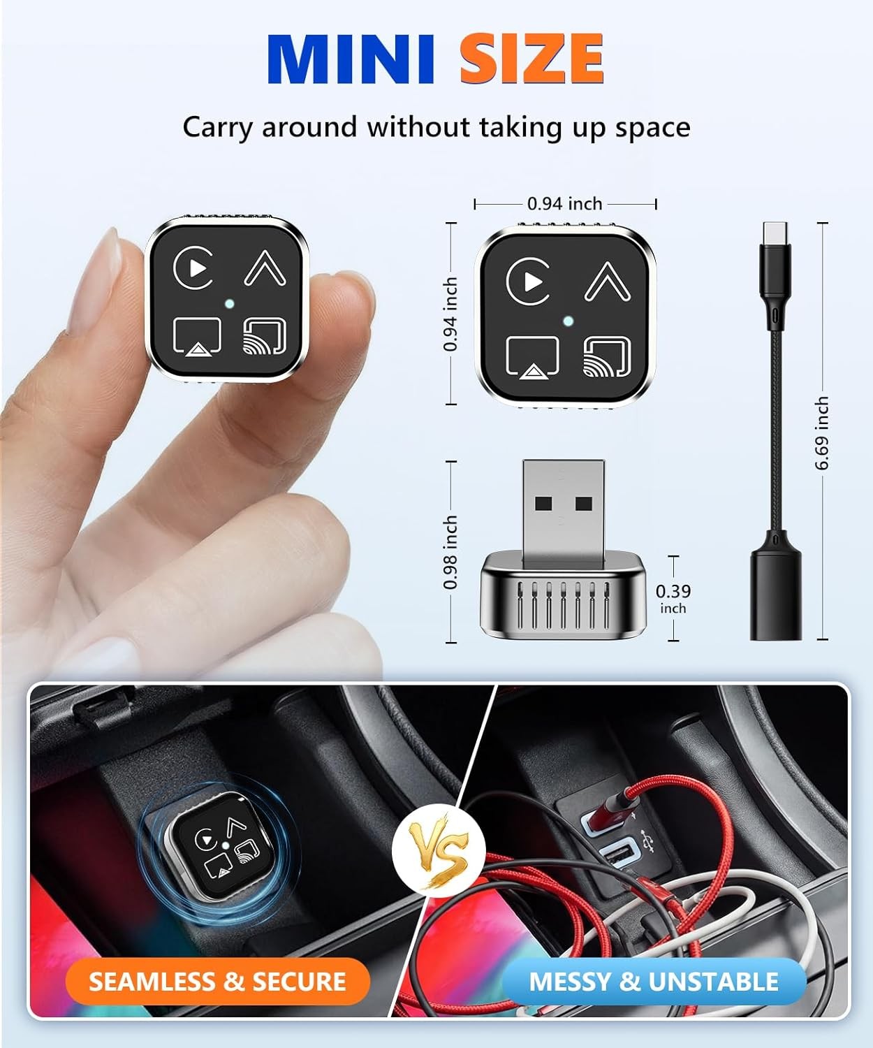 Wired to Wireless CarPlay Adapter for Apple iPhone/Android Auto/AirPlay/Miracast