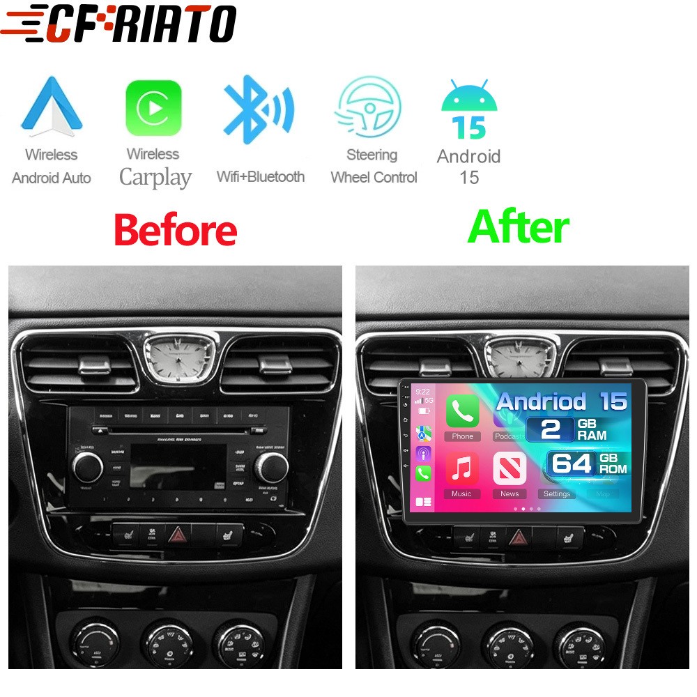 For 2011-2014 Chrysler 200 Apple CarPlay Android 15 Car Stereo Radio GPS SWC 64G