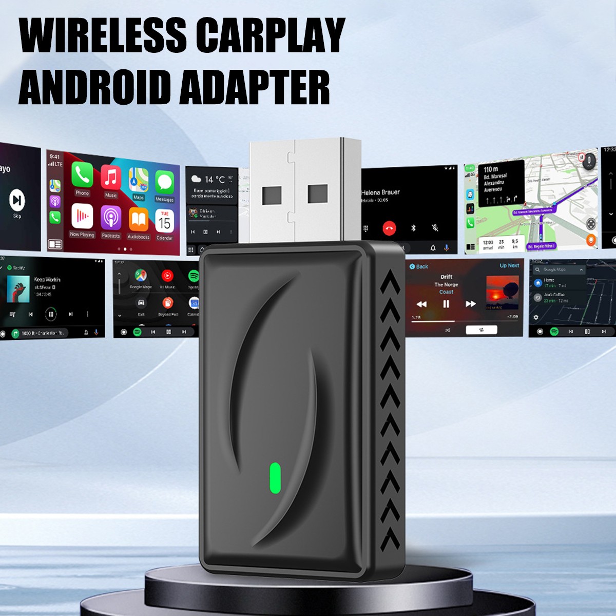 2 in 1 Wireless Android Auto Adapter Carplay Adapter USB Car Dongle Connect Box.