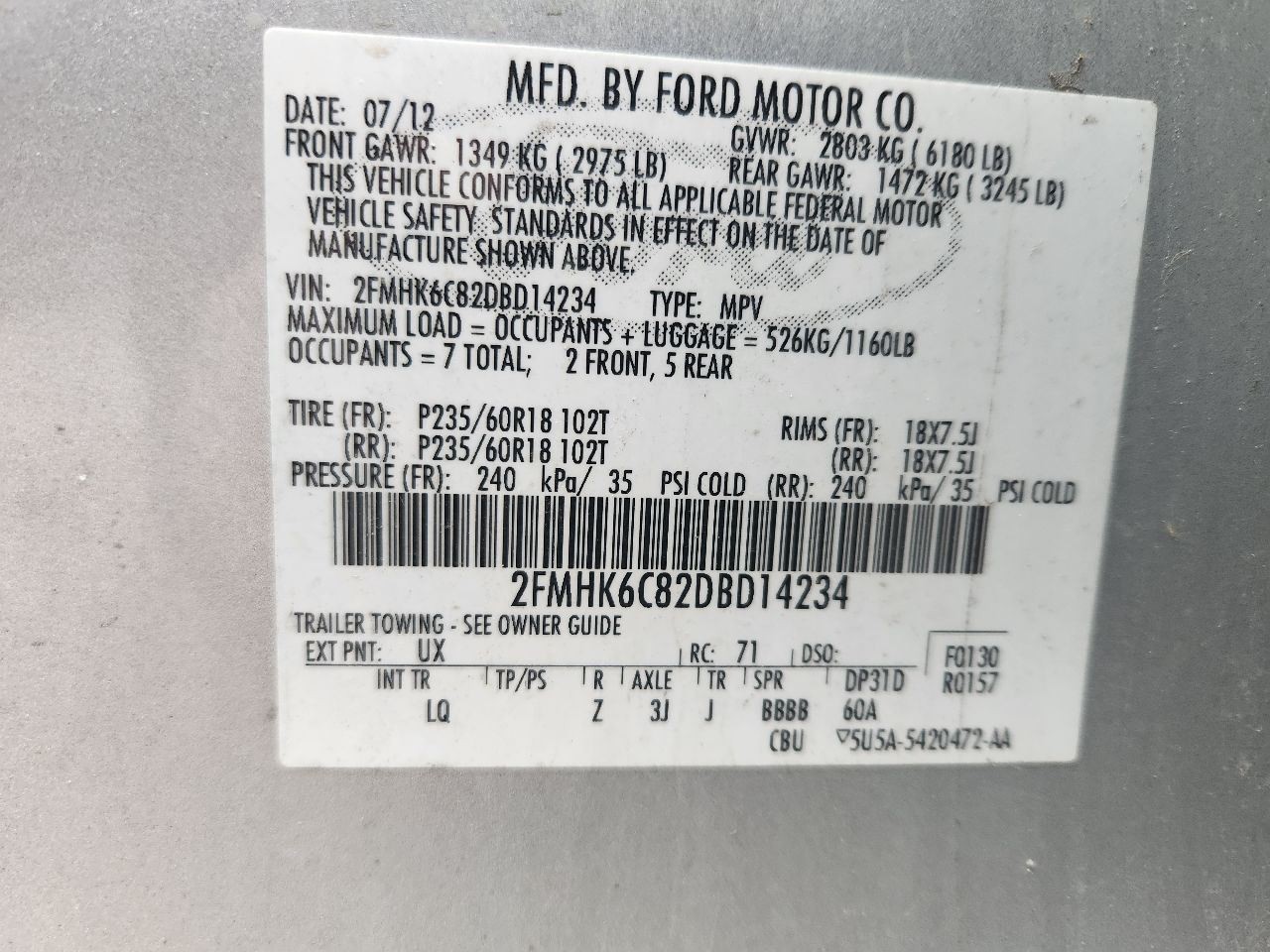 2013 Ford FLEX Radio Control Panel 8″ Screen Opening w/o Sony Audio System