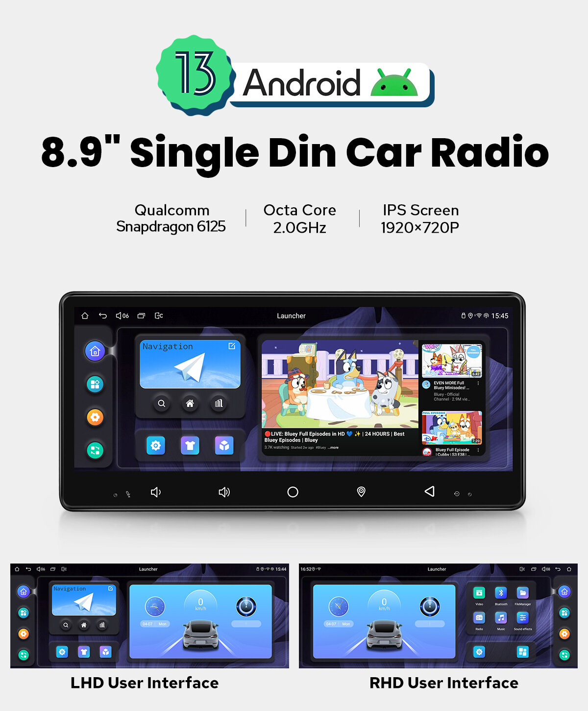 JOYING 8.9 Inch Single Din Universal Android 12.0 Car Radio Octa Core 8+128GB BT