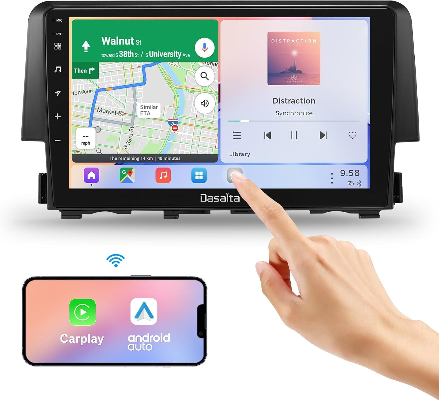 Dasaita 9″ Car Stereo for Honda Civic 2015-2022 with Carplay Android Auto 4+64G