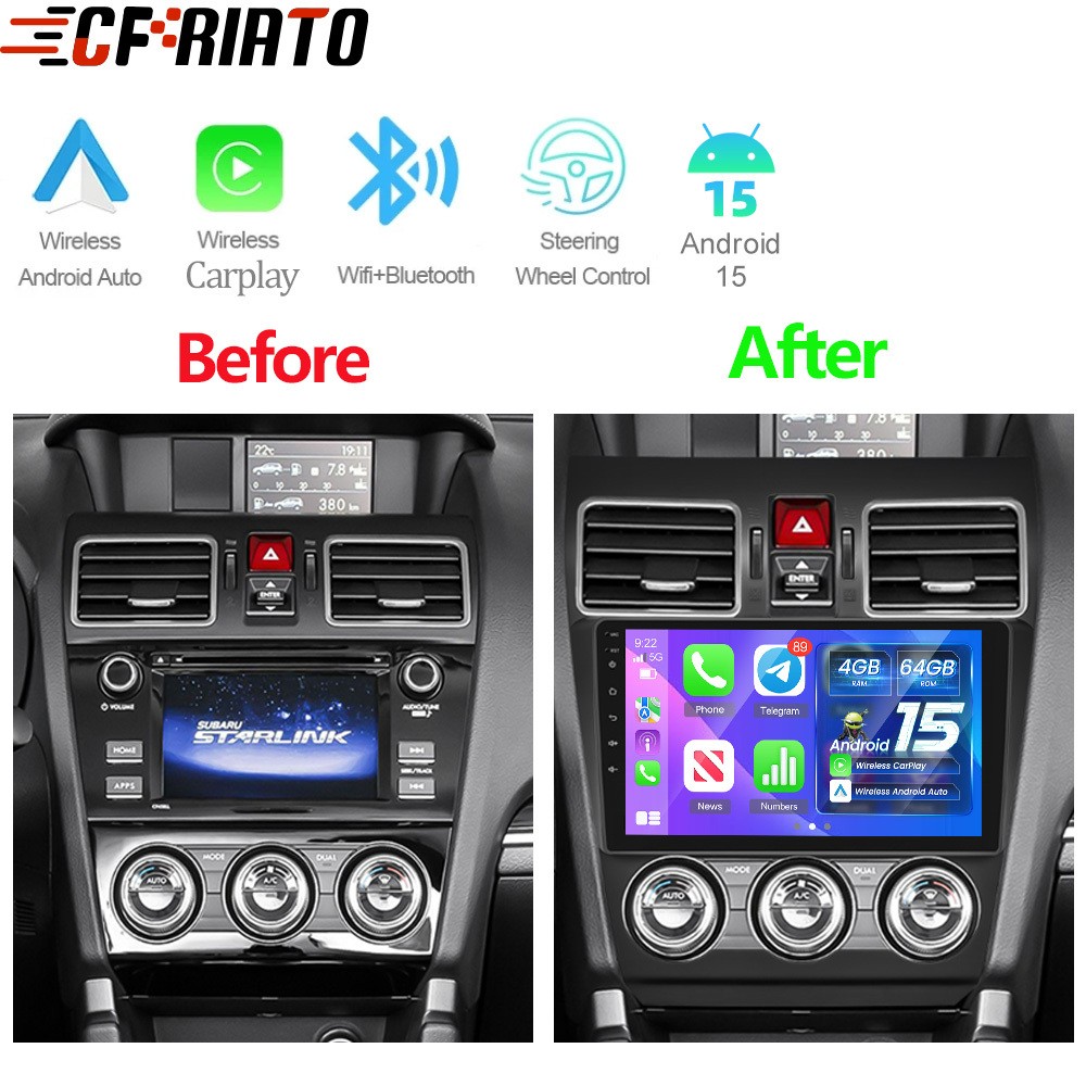 4+64GB 9” For Subaru Forester XV WRX 2015-18 Carplay Car Stereo Wifi Radio GPS