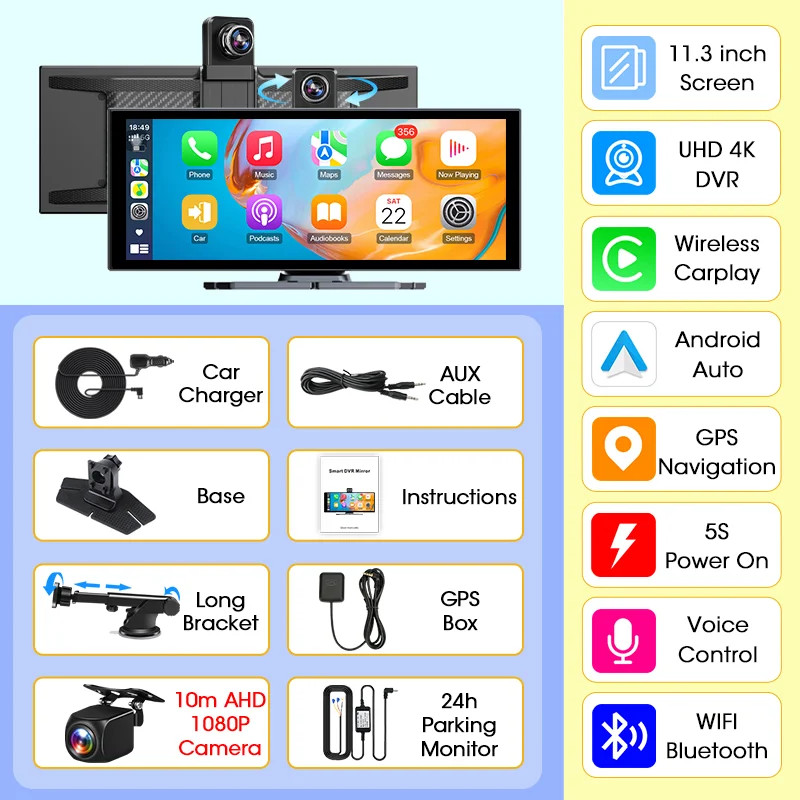 11.3 Inch 4K DVR Carplay for BMW Ford Volkswagen Fiat Peugeot Renault Seat Opel