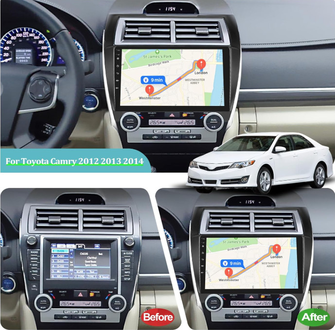 Car Stereo Radio Android 13.0 Carplay GPS FM +Cam For 2012-2014 Toyota Camry NEW