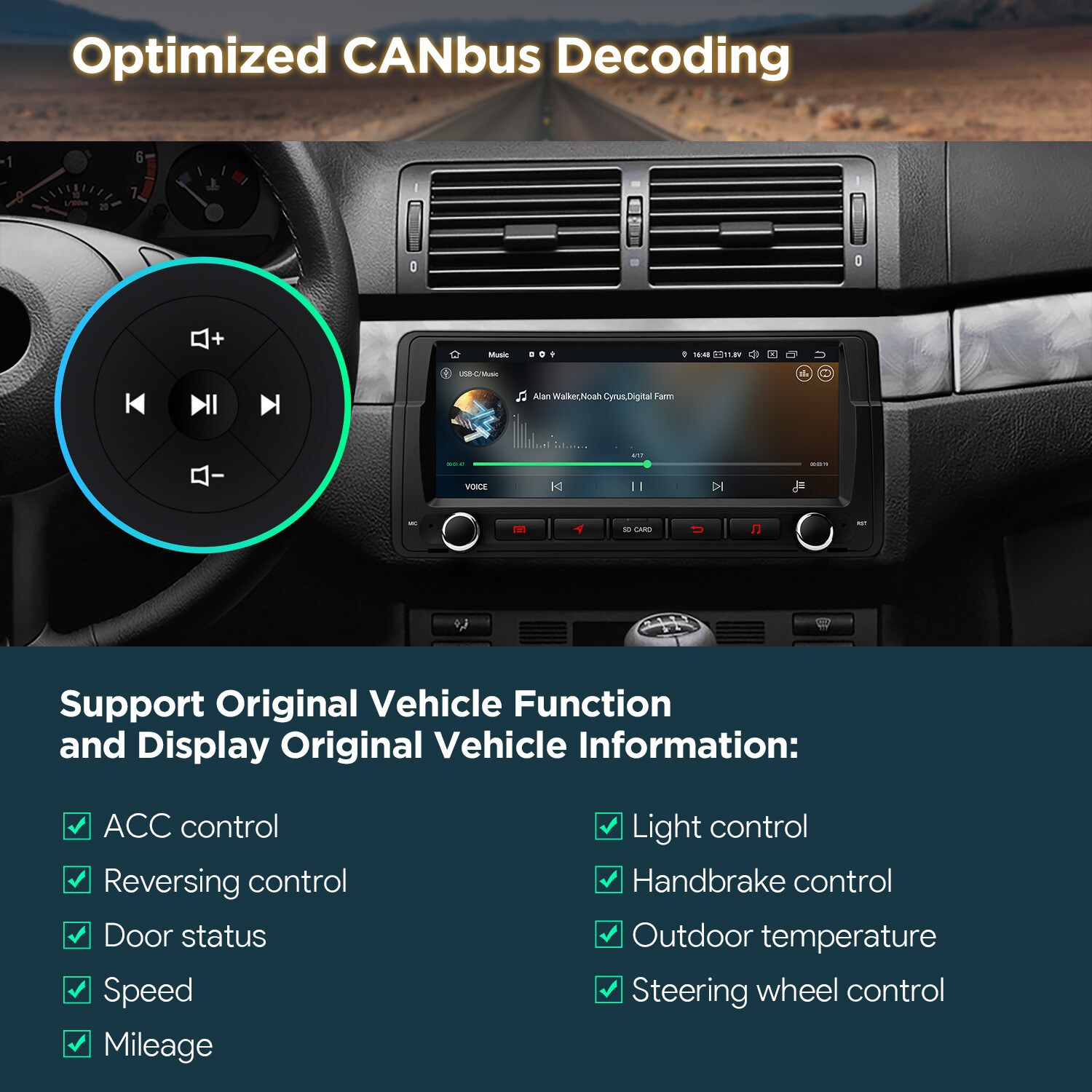 8.8″ QLED Android 14 8-Core 8+256GB Car Stereo Radio GPS For BMW E46 DTS Sound