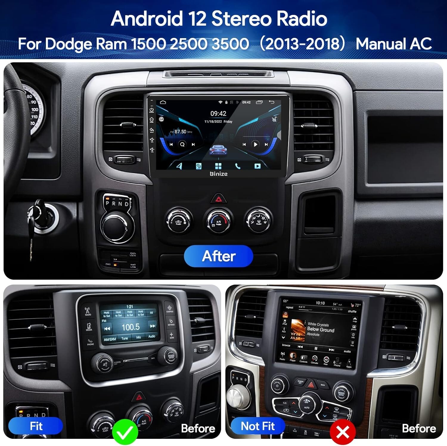 Android 13 Car Radio Stereo For Dodge Ram 1/2/3500 Radio 2013-18 NV Head Un