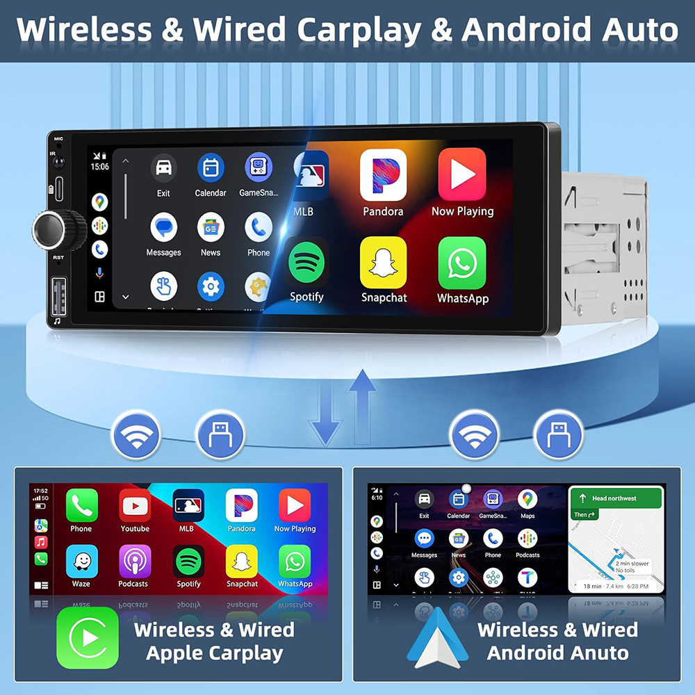 Android 13 DAB+ CarPlay Single 1 DIN Car Stereo IPS Screen Head Unit WIFI Camera