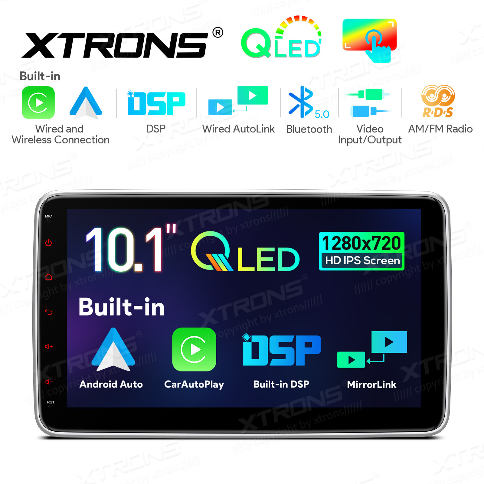 Single DIN 10.1″ QLED Screen Car Stereo Radio RDS CarPlay/Android Auto DSP SWC