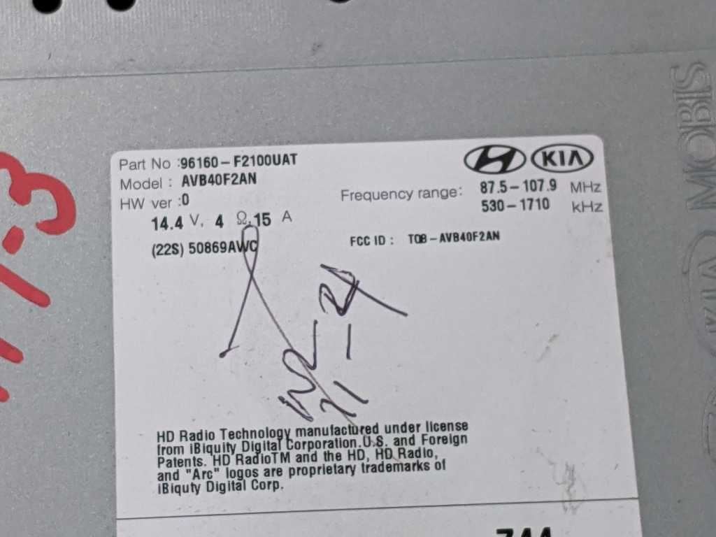 17 18 ELANTRA FACTORY RADIO AM FM W/O CD OEM 4119-3