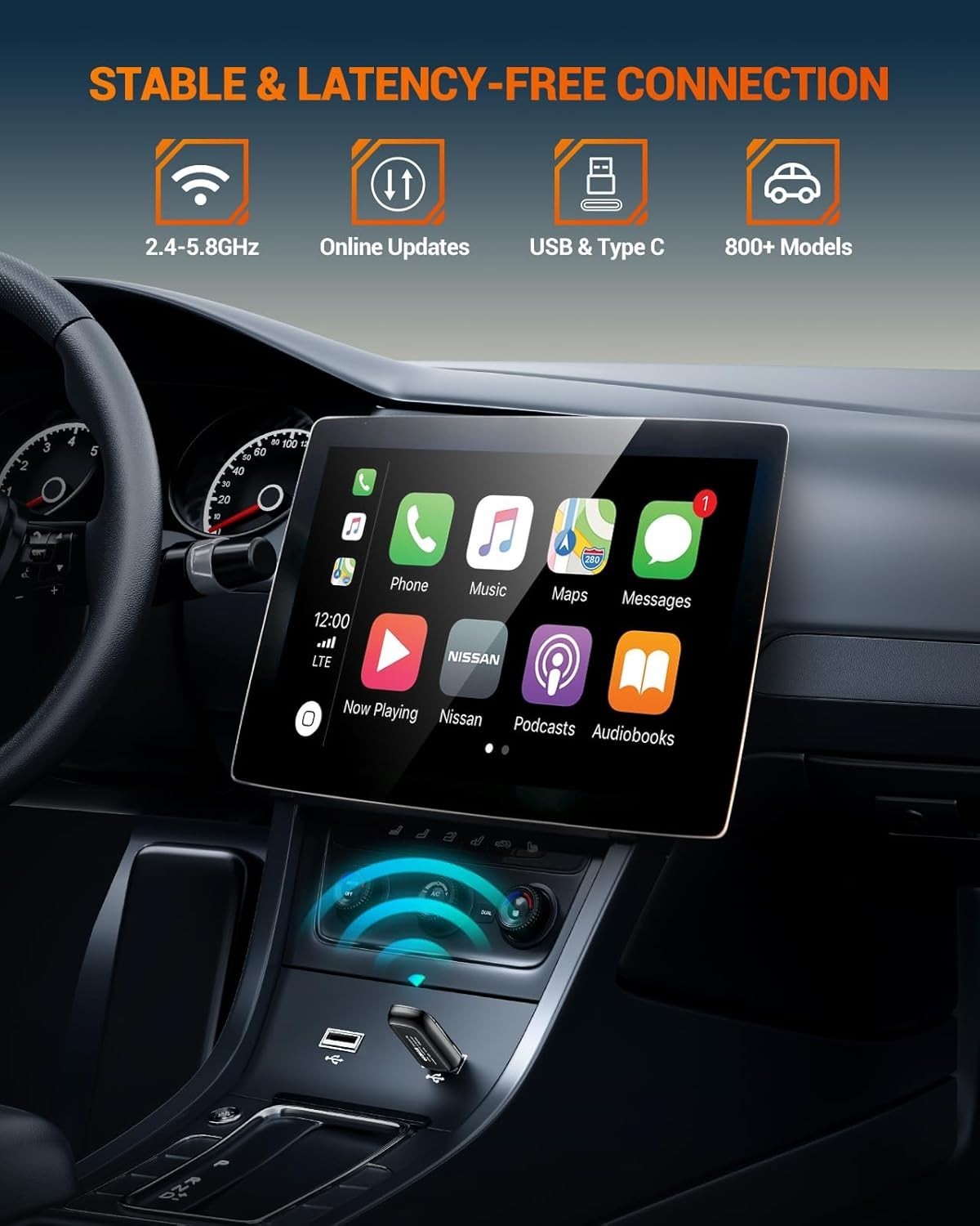Wireless Apple CarPlay Adapter USB Type C Mini Dongle Fast Auto Connect iOS Siri
