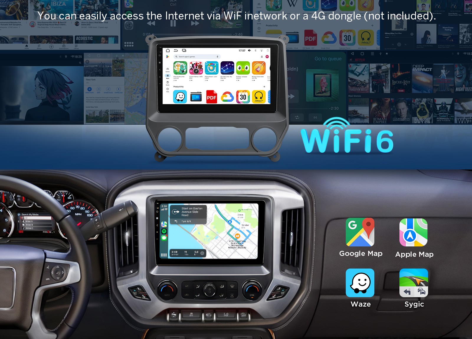 Android 13 10.1″ Car Stereo GPS CarPlay For Chevy Silverado GMC Sierra 2014-2018